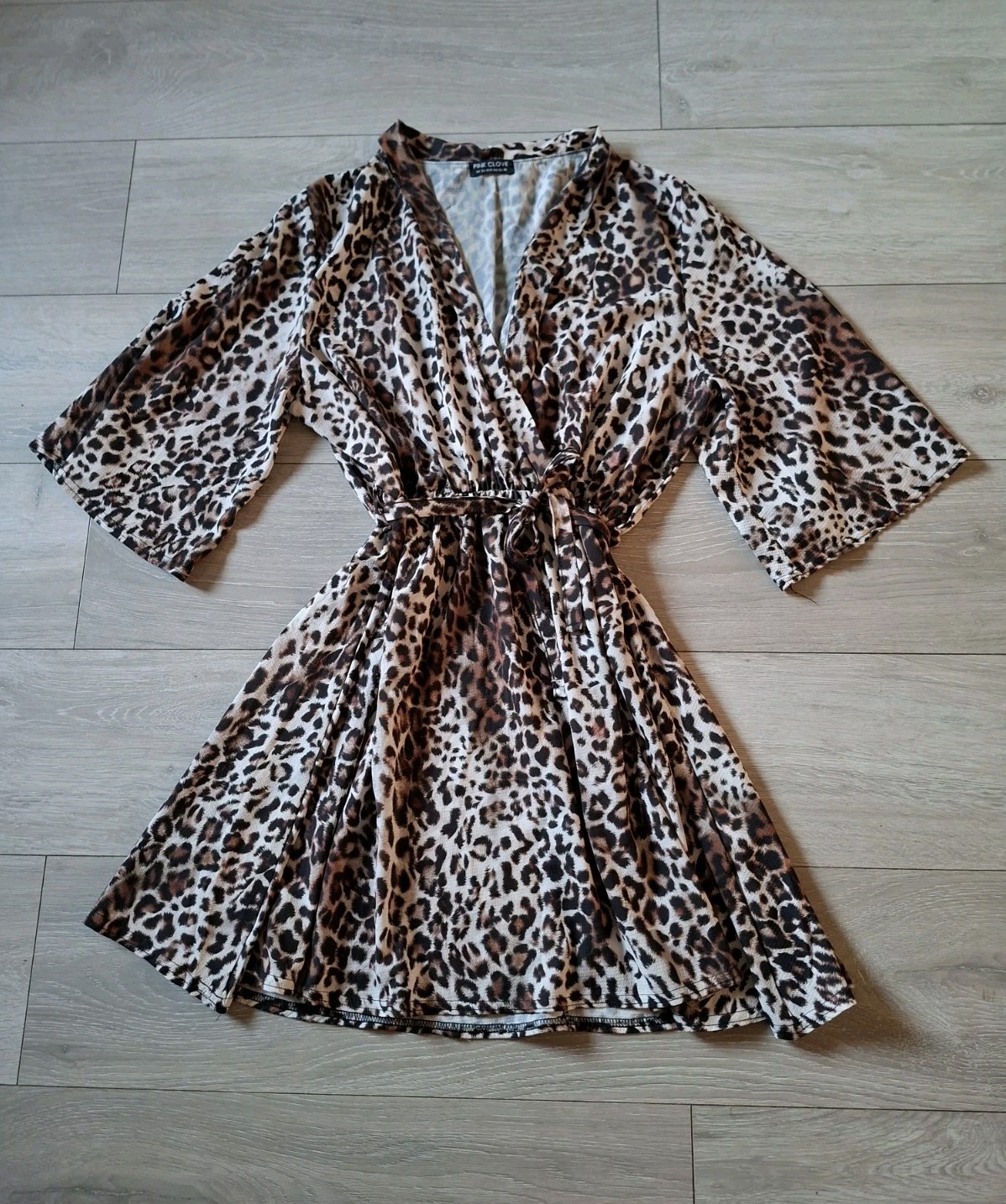 Pink Clove Beige Leopard Print Stretch Flared Dress Holiday Smart Party UK20