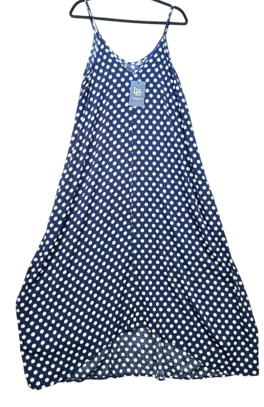 Lilbetter Womens Polka Dot Maxi Sleeveless Dress Medium Blue & White Strappy
