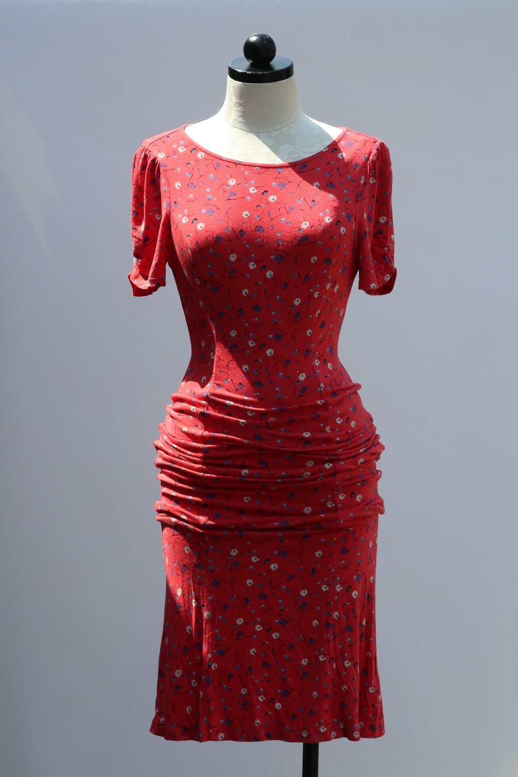 Free People Red Rayon Stretchy Jersey Floral Bodycon Tshirt Maxi Dress Women S