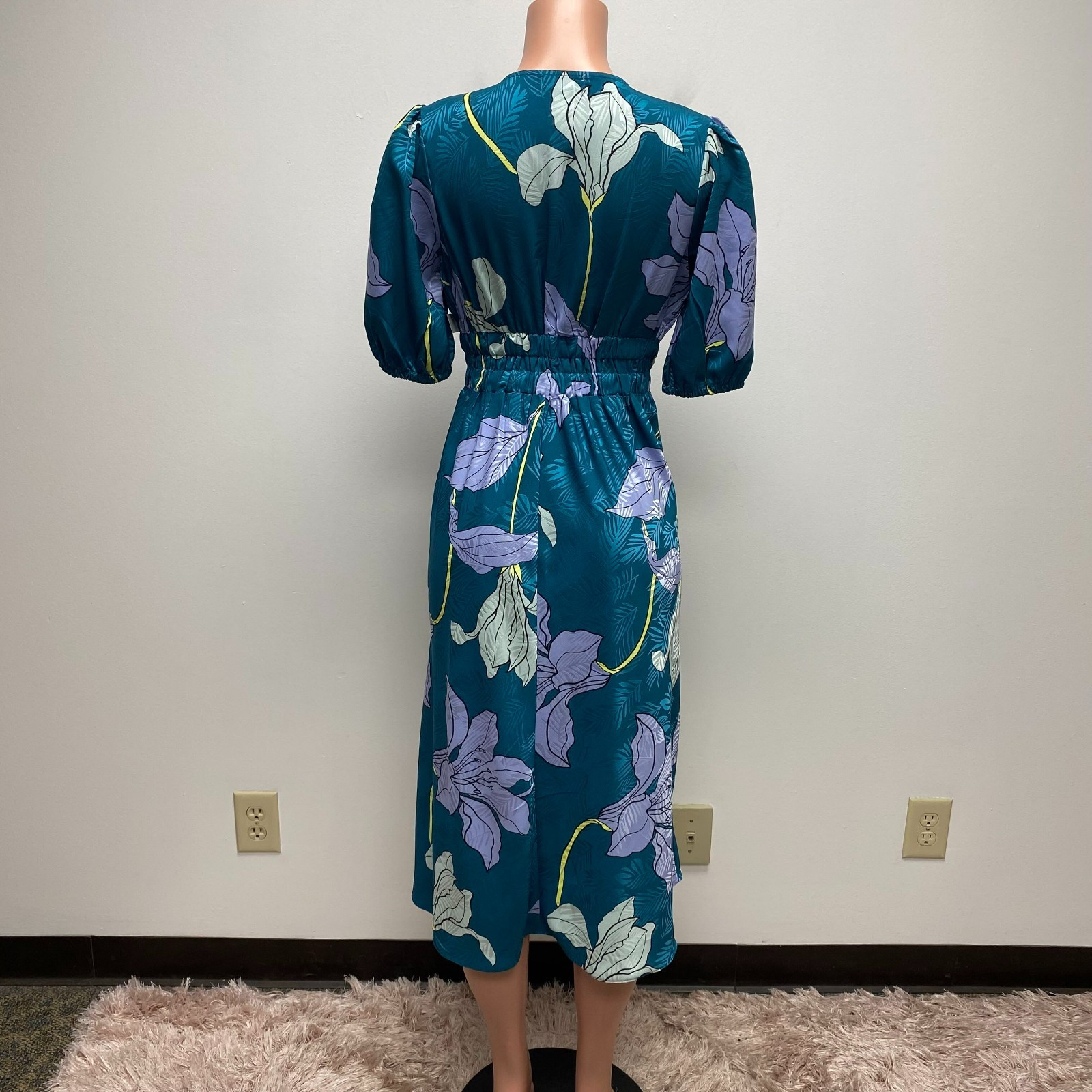 Sofia Jeans by Sofia Vergara Womens Blue Floral Satin Jacquard Midi Dress S