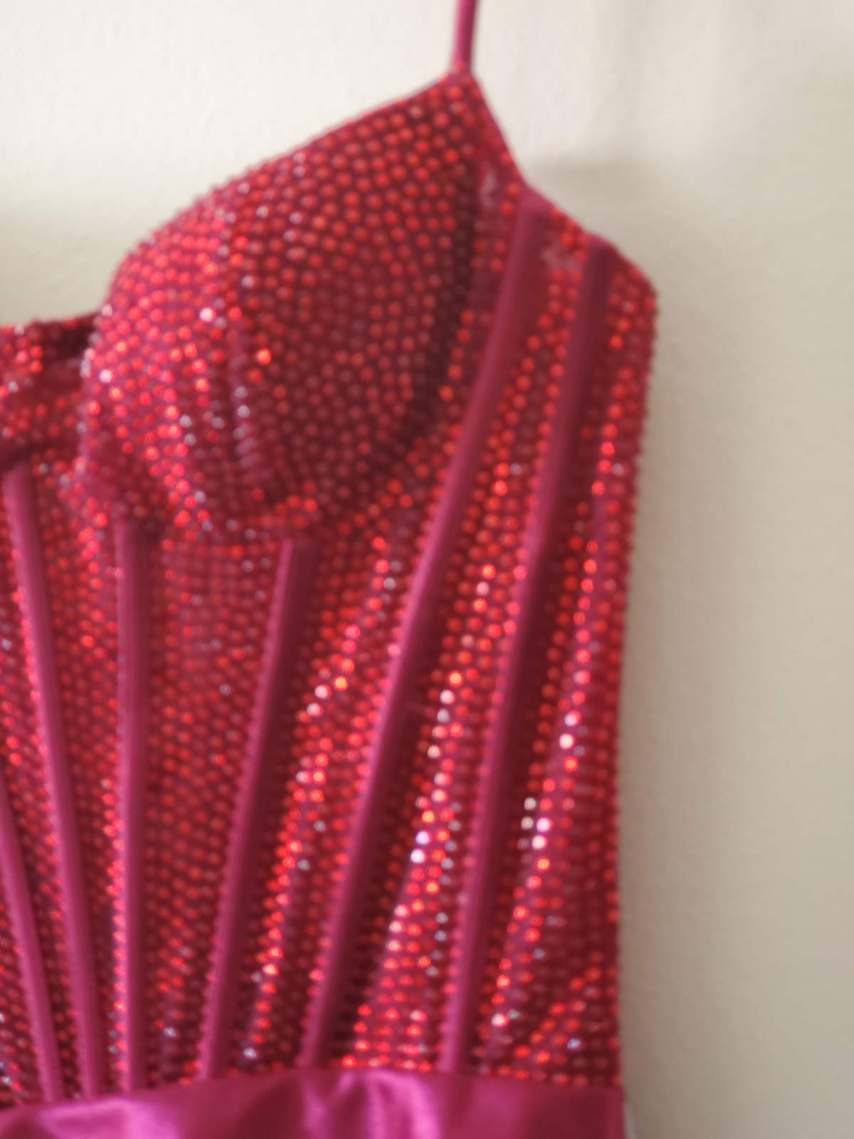 Stacees Sz 0 (XS) Sparkling Strapless Hot Fix Crystal Corset Mini Dress Burgundy