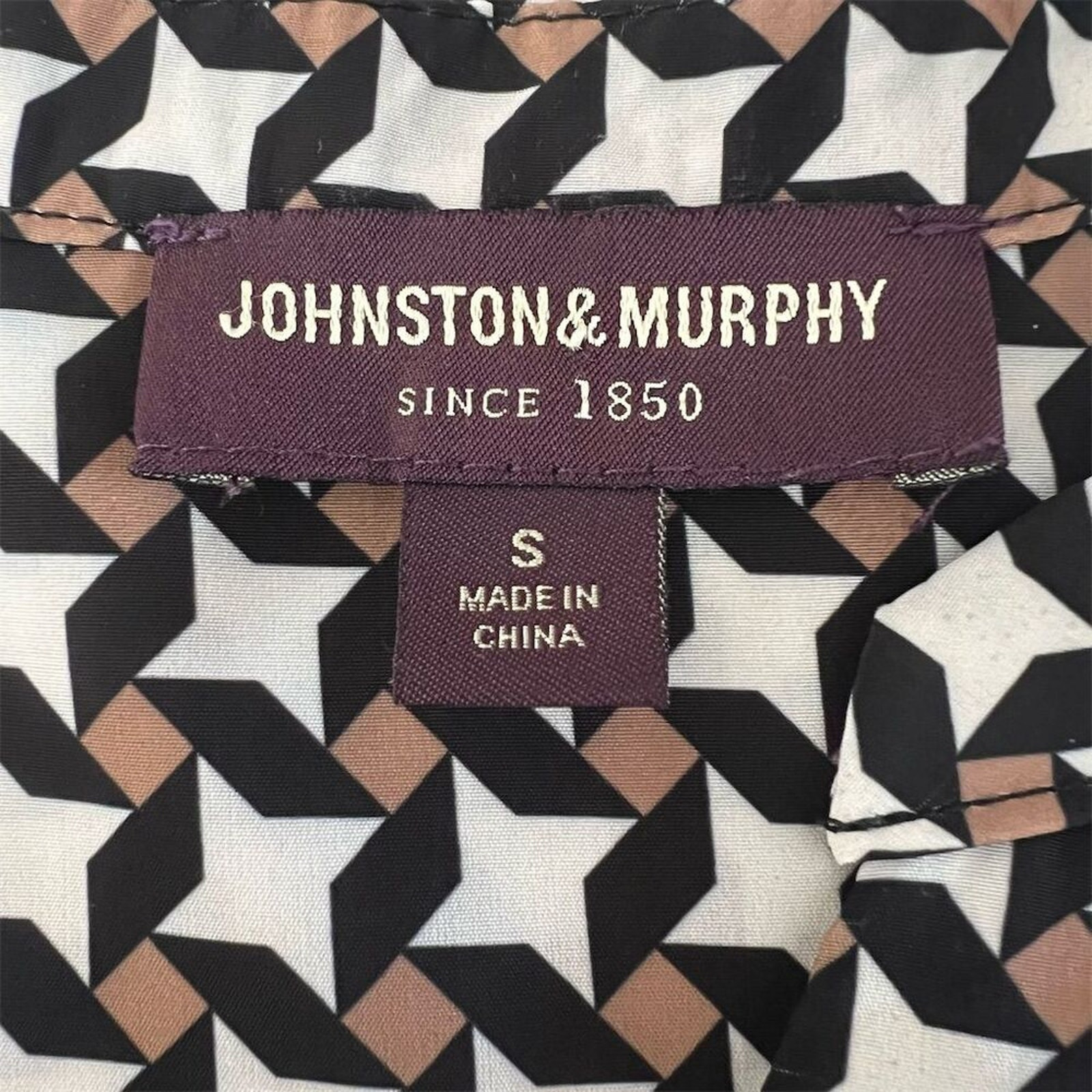 Johnston & Murphy Geometric Print Dress Size S Brown Casual, Elastic Waist