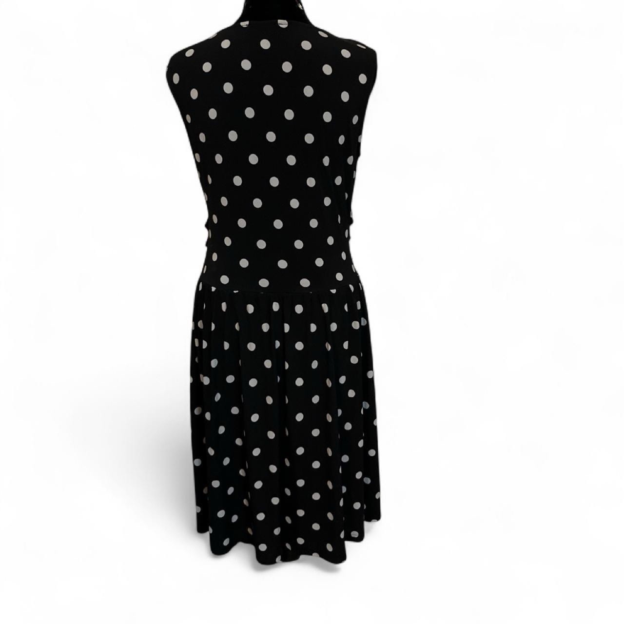 Suzy Shier Polka Dot Wrap Dress Black White V-Neck Sleeveless Knee Length M