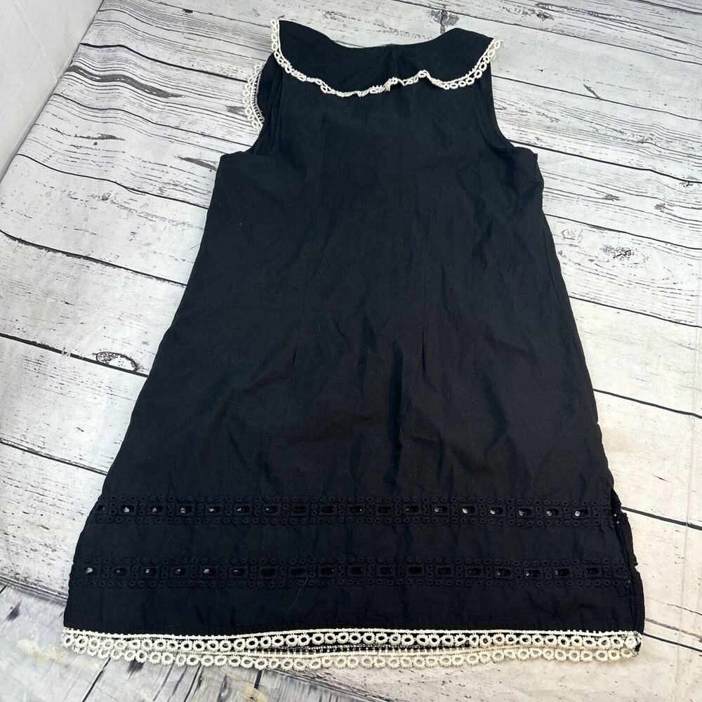 Mud Pie Black Cotton Eyelet Ruffle V-Neck Sleeveless Shift Dress Tunic Womens M
