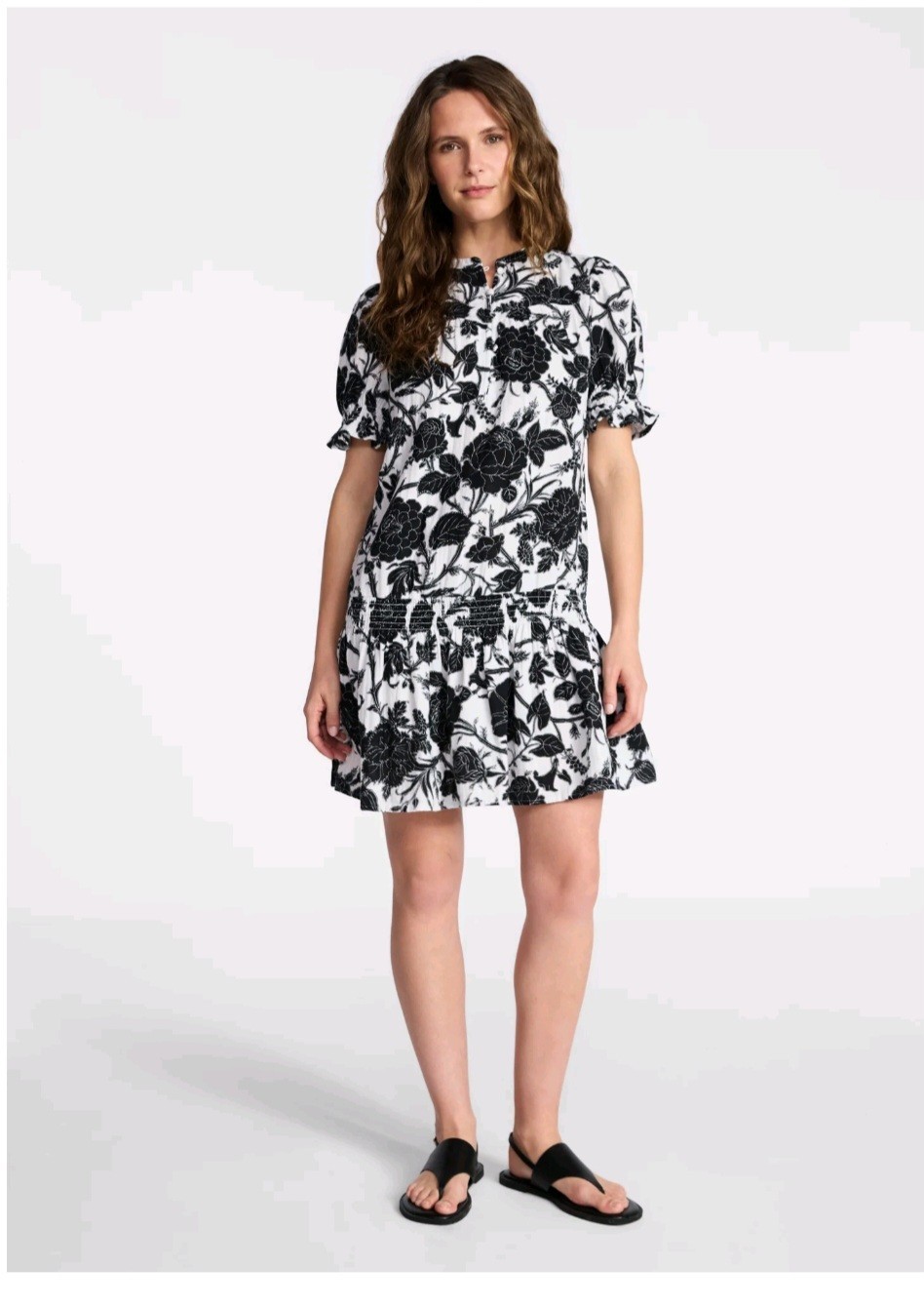 Time and Tru Women’s 3X Black & White Floral Ruffle Hem Dress Short Sleeve Boho
