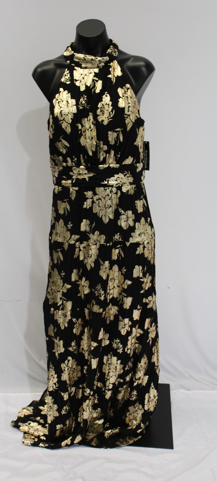 R&M Richards Women’s Long Pleated Metallic Tiered Dress SV3 Black/Gold Size 10