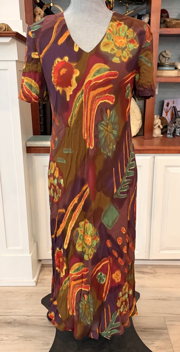 Saint Tropez West 90s Women’s Retro Maxi Dress Size 10 Boho Tropical Multi Color