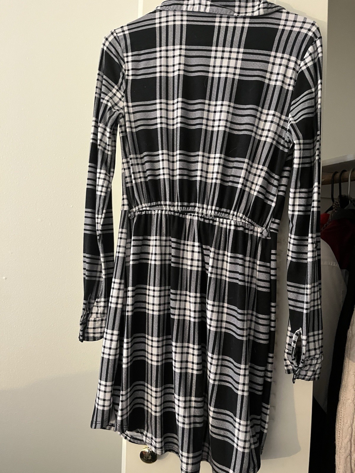 Women’s Black/White Plaid Collared Button Front Long Sleeve Shirt Dress Size S