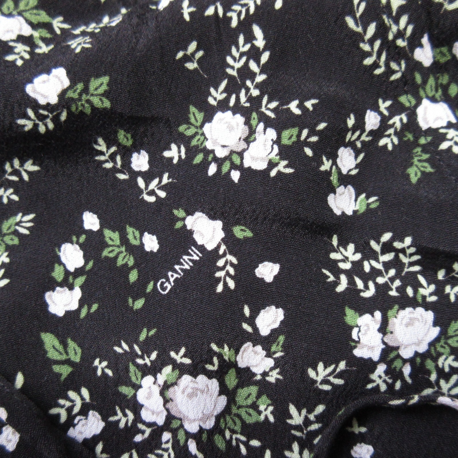 NWT GANNI Floral Printed Crepe Wrap Midi in Phantom Black Dress 34 US 2 $285