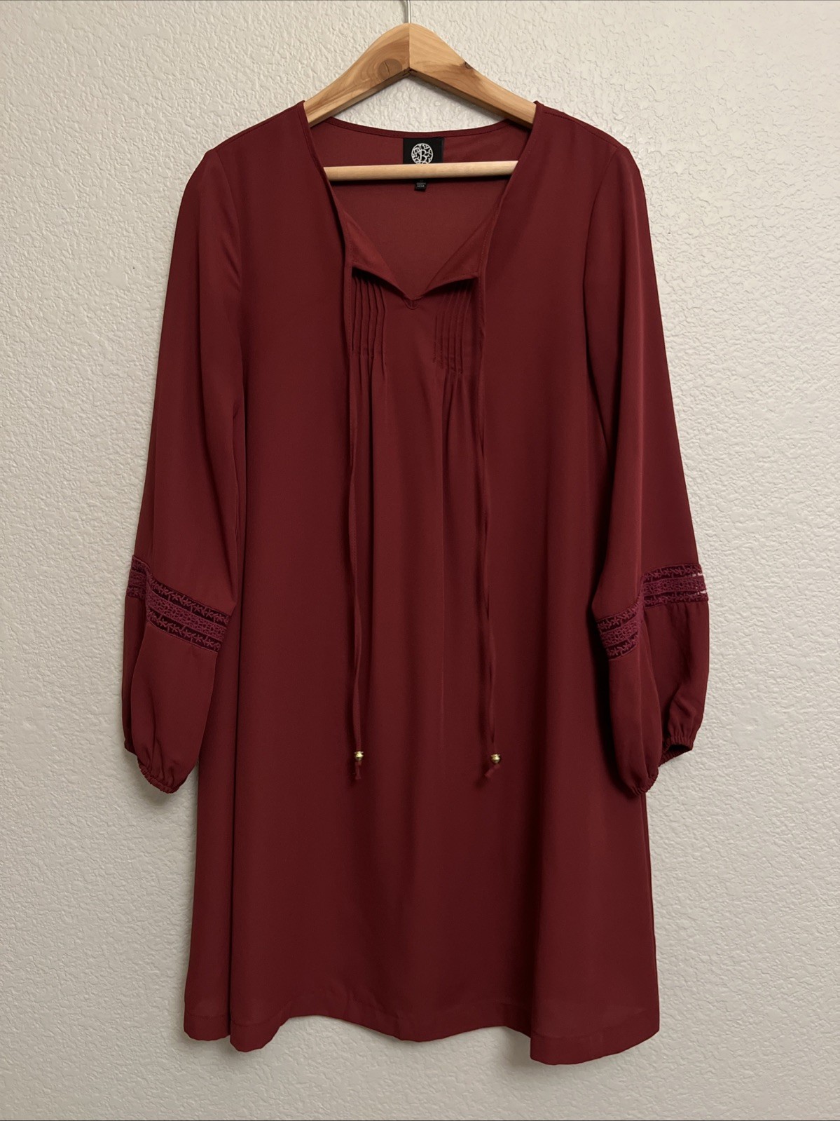 NEW Bobeau Wine Dress Sheath Shift Minimalist Quiet Luxury Boho Crochet Lined M