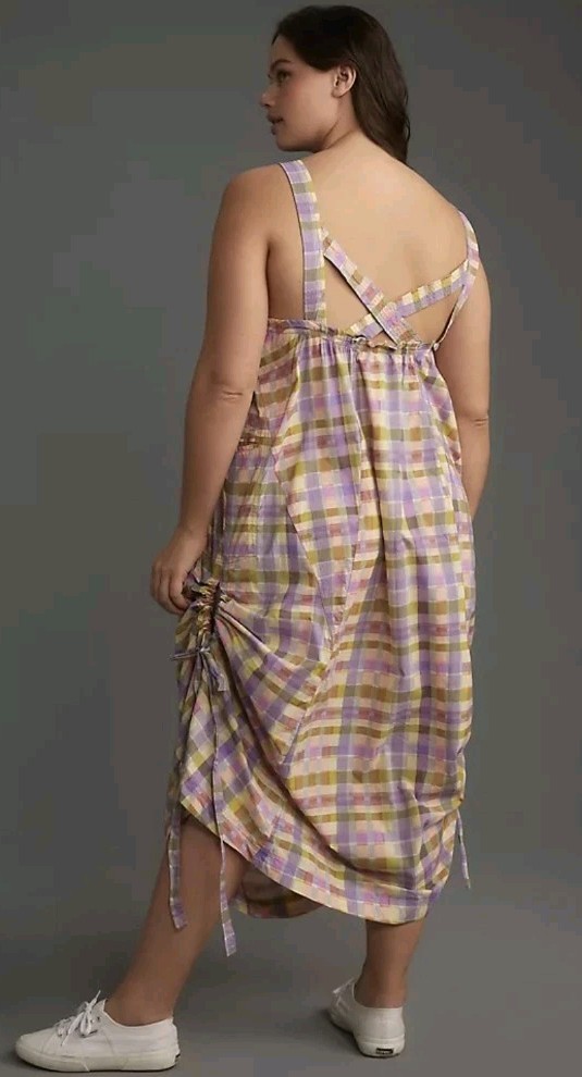 Daily Practice Anthropologie Coming Up Midi Dress Plaid Check Lightweight XL EUC