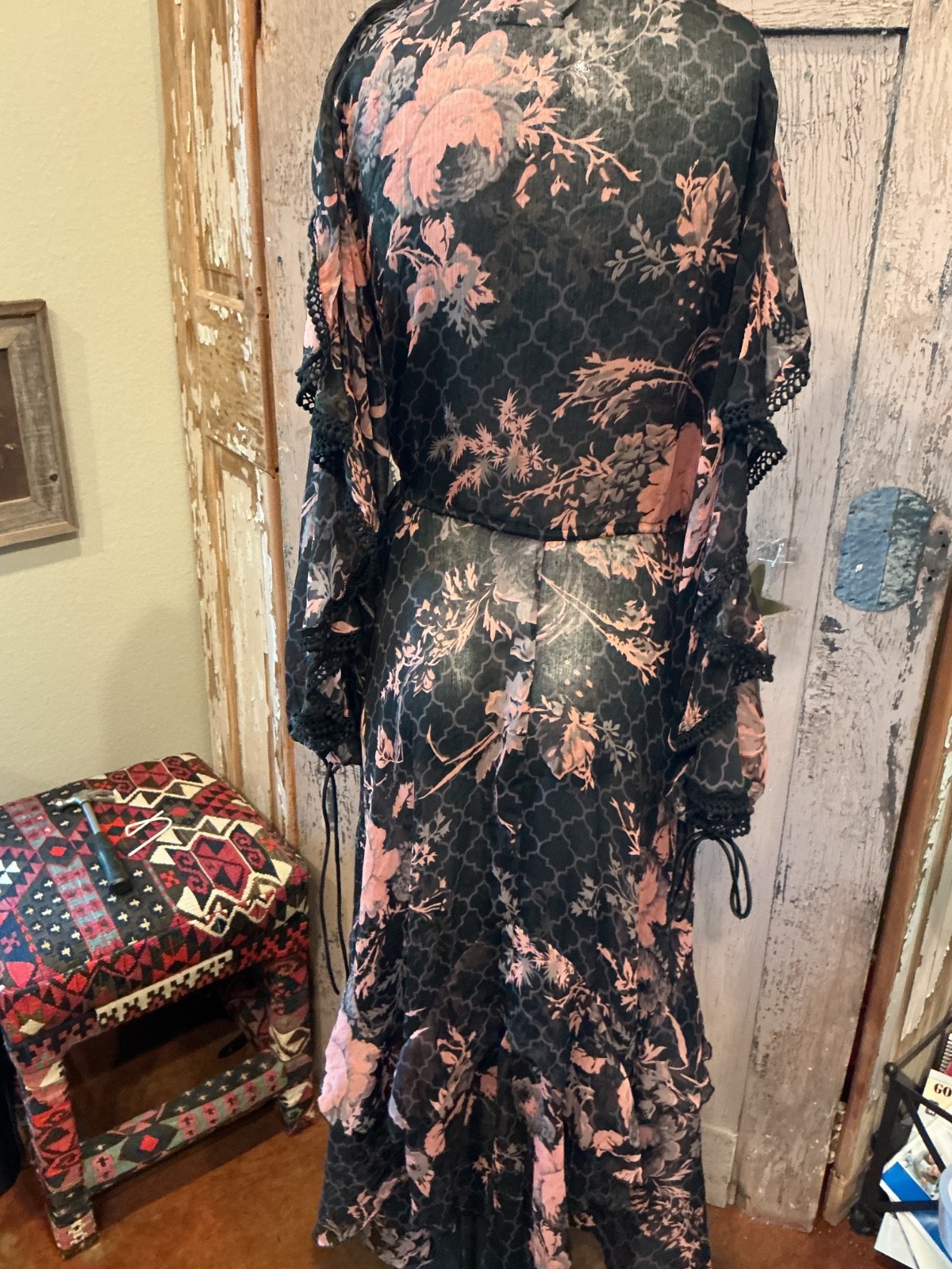 ASOS floral Gothic witchy Sheer ruffle sleeves embroidered edges Fairytale