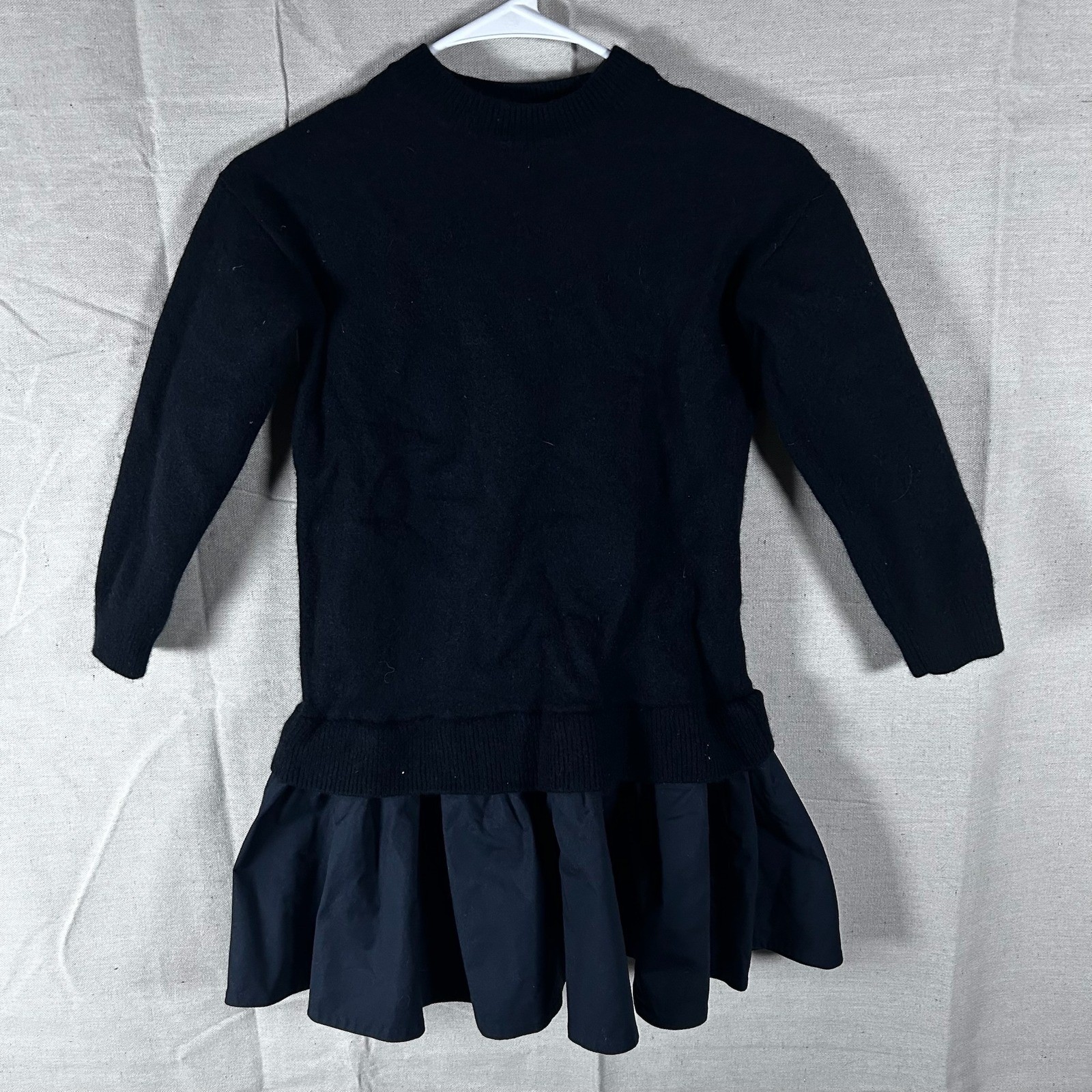 The Collection Naadam Black Wool Cashmere Mixed Media Ruffle Hem Sweater Dress