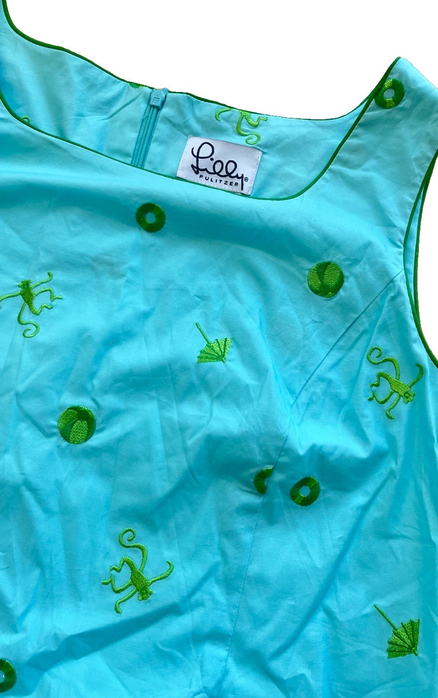 NWD LILLY PULITZER White Label Turquoise Monkey Shift Dress Sz Large 40” Chest