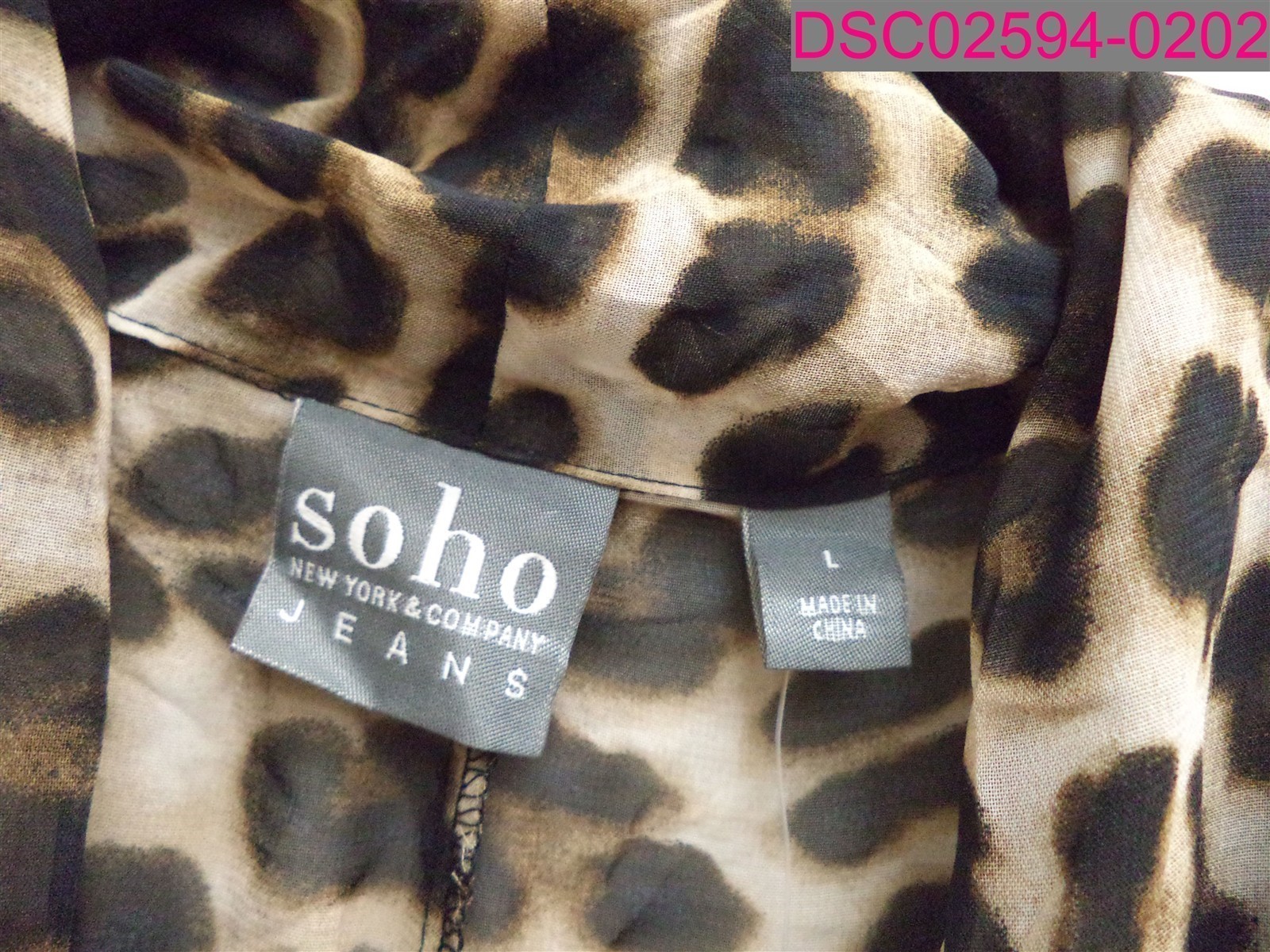 Hole-Stain on Back Bottom-NY&C Leopard Print Long sleeve Sheer Dress Large