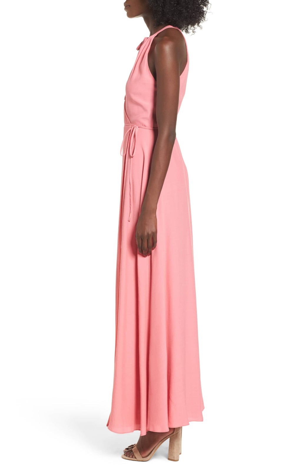 PRIVACY PLEASE Pink True Wrap Halter Tie Neck Hi-Slit Maxi Dress S 4/6 Nordstrom