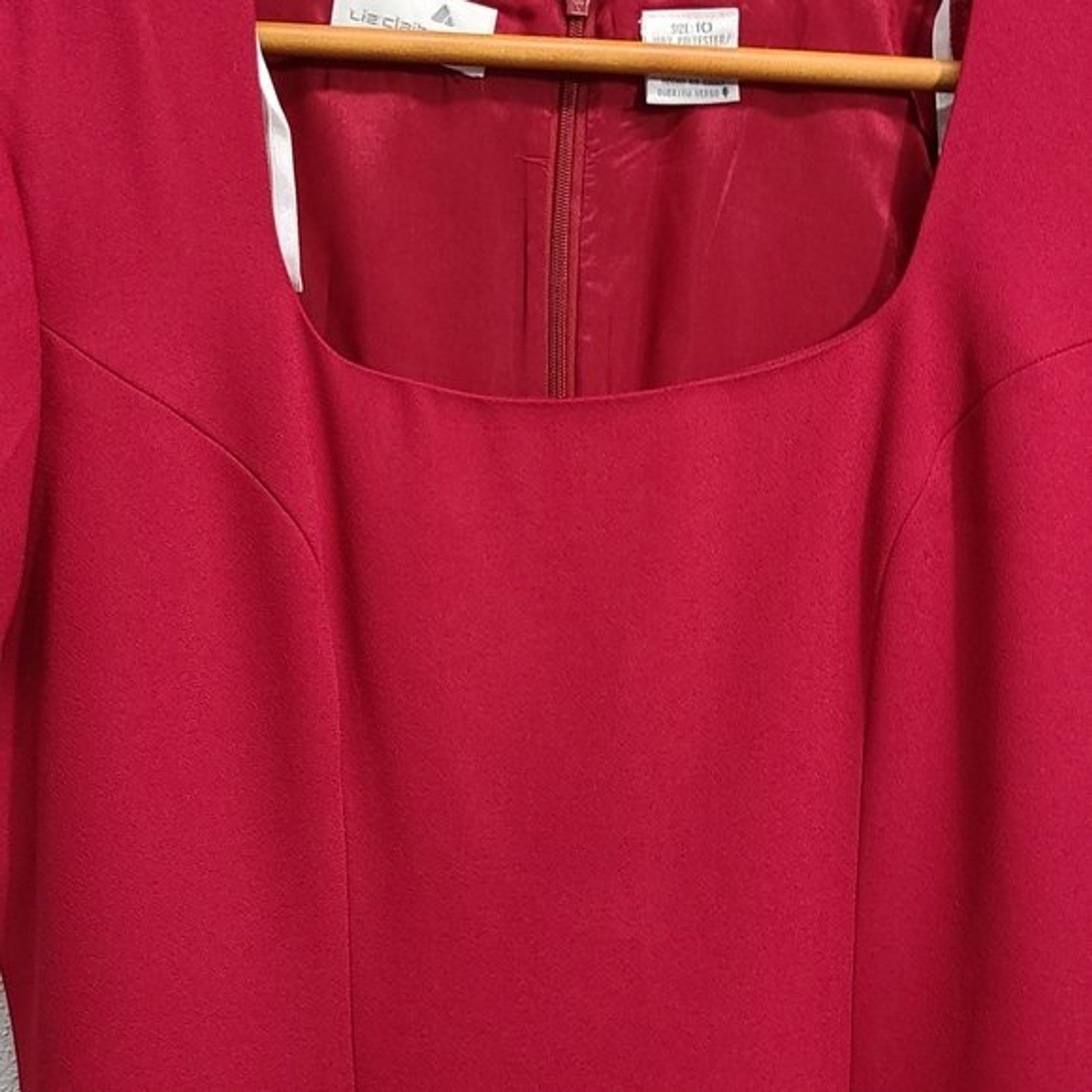 Liz Claiborne Red Square Neck Sheath Dress Short Sleeve Size 10