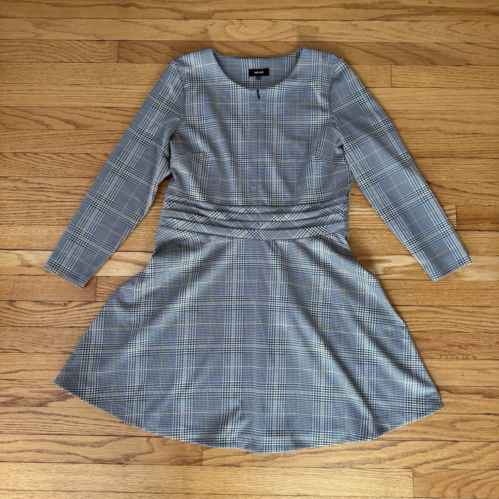 ME + EM Houndstooth Plaid Bracelet Sleeve Fit & Flare Dress US 12 Academia