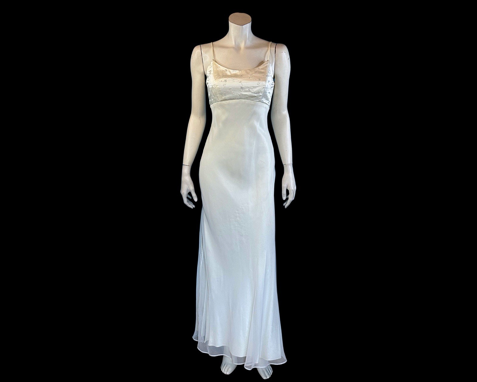 90s White & Silver Chiffon and Satin Formal Ethereal Slip Dress | XS