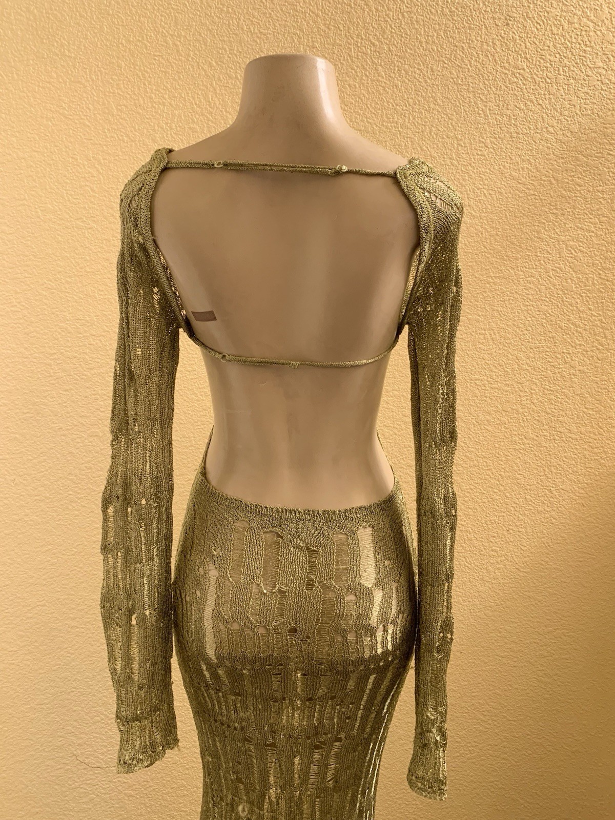 Jaded London Size Medium Umbra Moss Green Knit Metallic Long Sleeve Maxi Dress