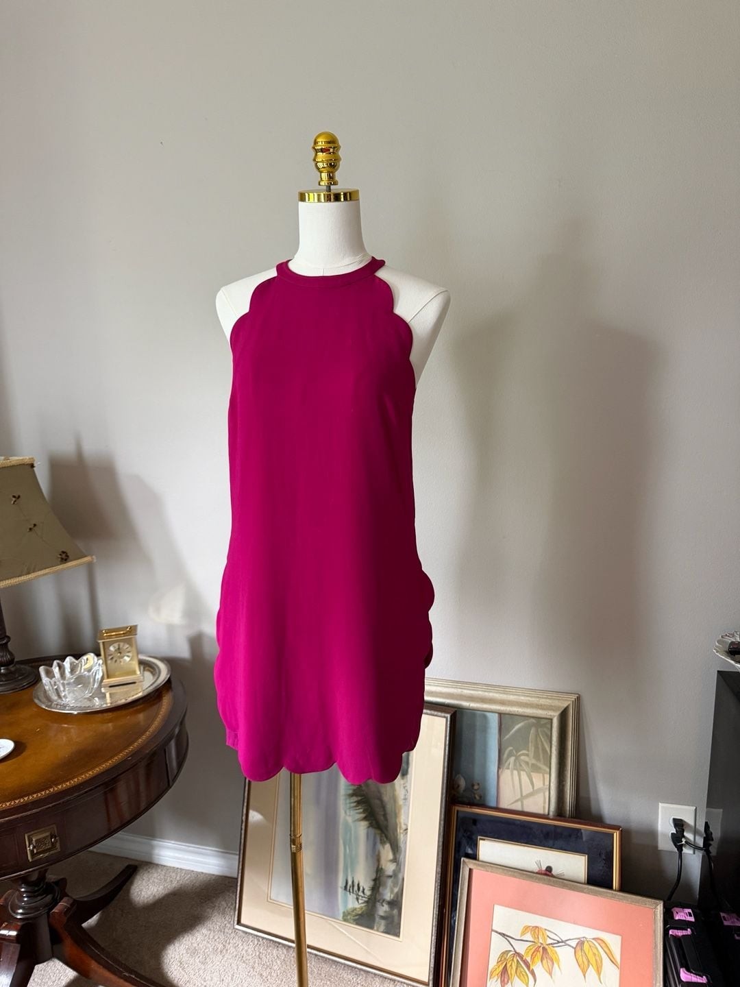 A.L.C. Alexis Dress Size 6 Magenta Silk Lined Scalloped Halter Mini Cocktail