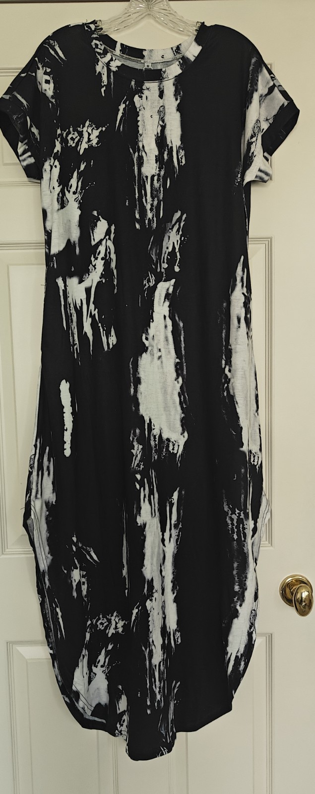 New w Tags ANRABESS Women’s Long Tie-dyed Black & White Dress Side Slits SZ Med