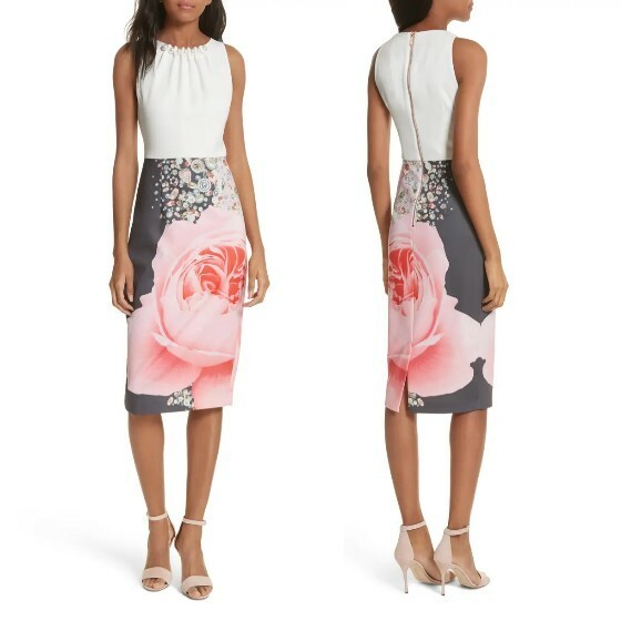 TED BAKER ‘Blenheim Palace’ Embellished Rose Pearl Beads Sheath Dress, TB1 / US2