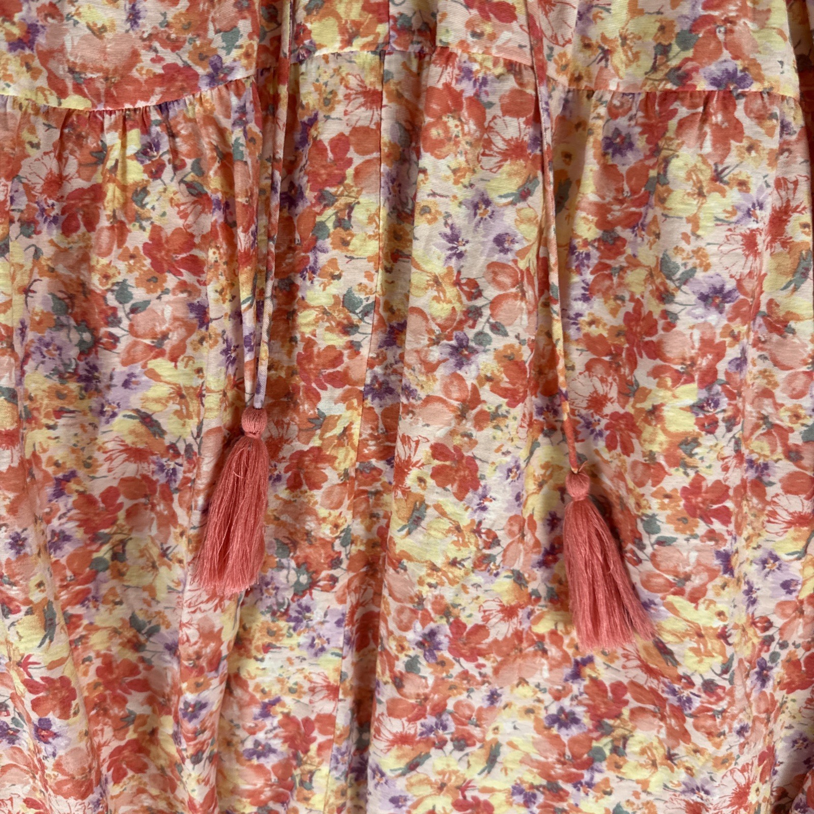 Mustard Seed Small Babydoll V-Neck Garden Floral Dress w/Pockets & Cute Back Tie