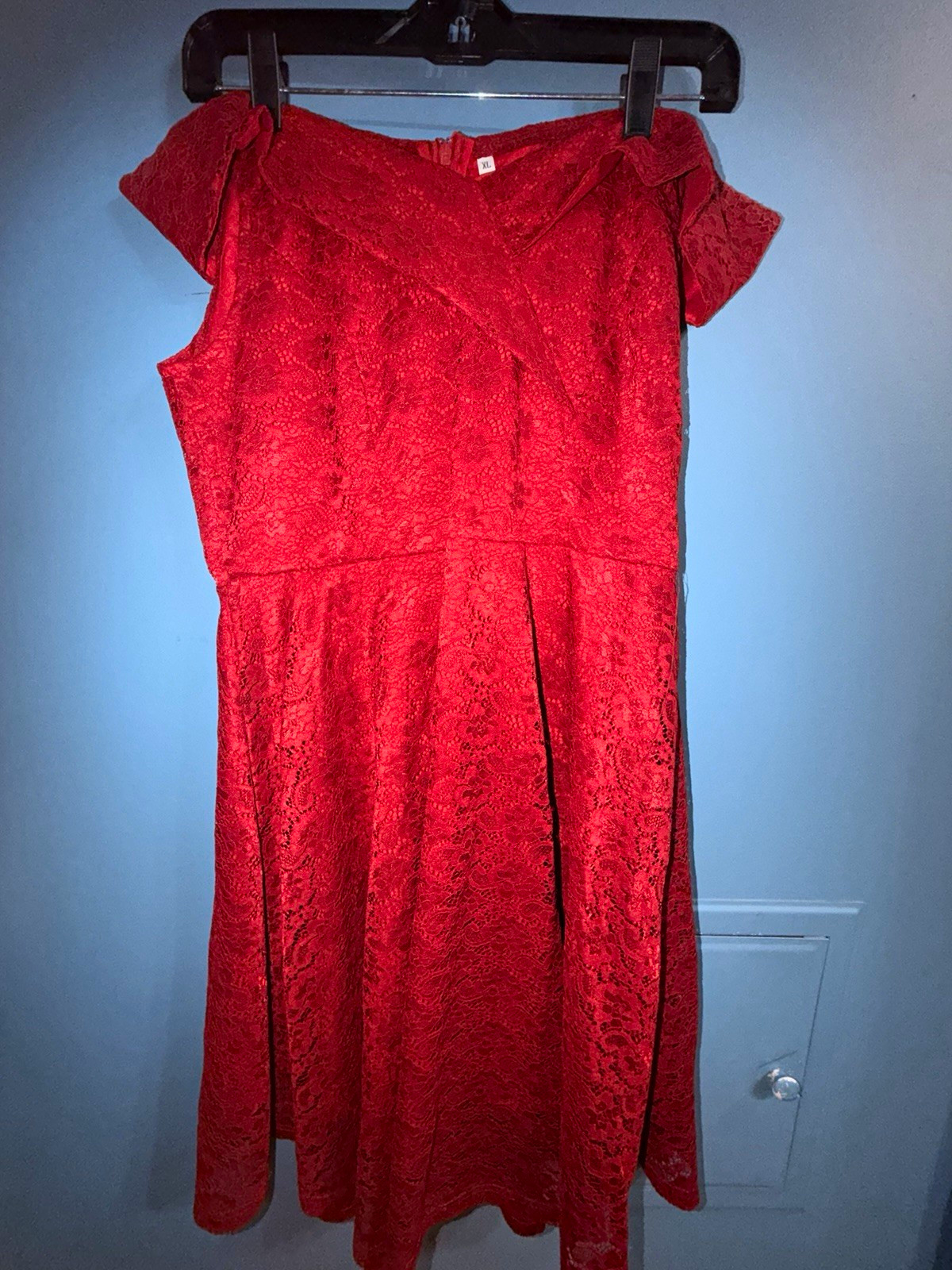 Women’s Red Lace Dress XL & Blue Lace Dress, Knee Length. + yellow sheer skirt