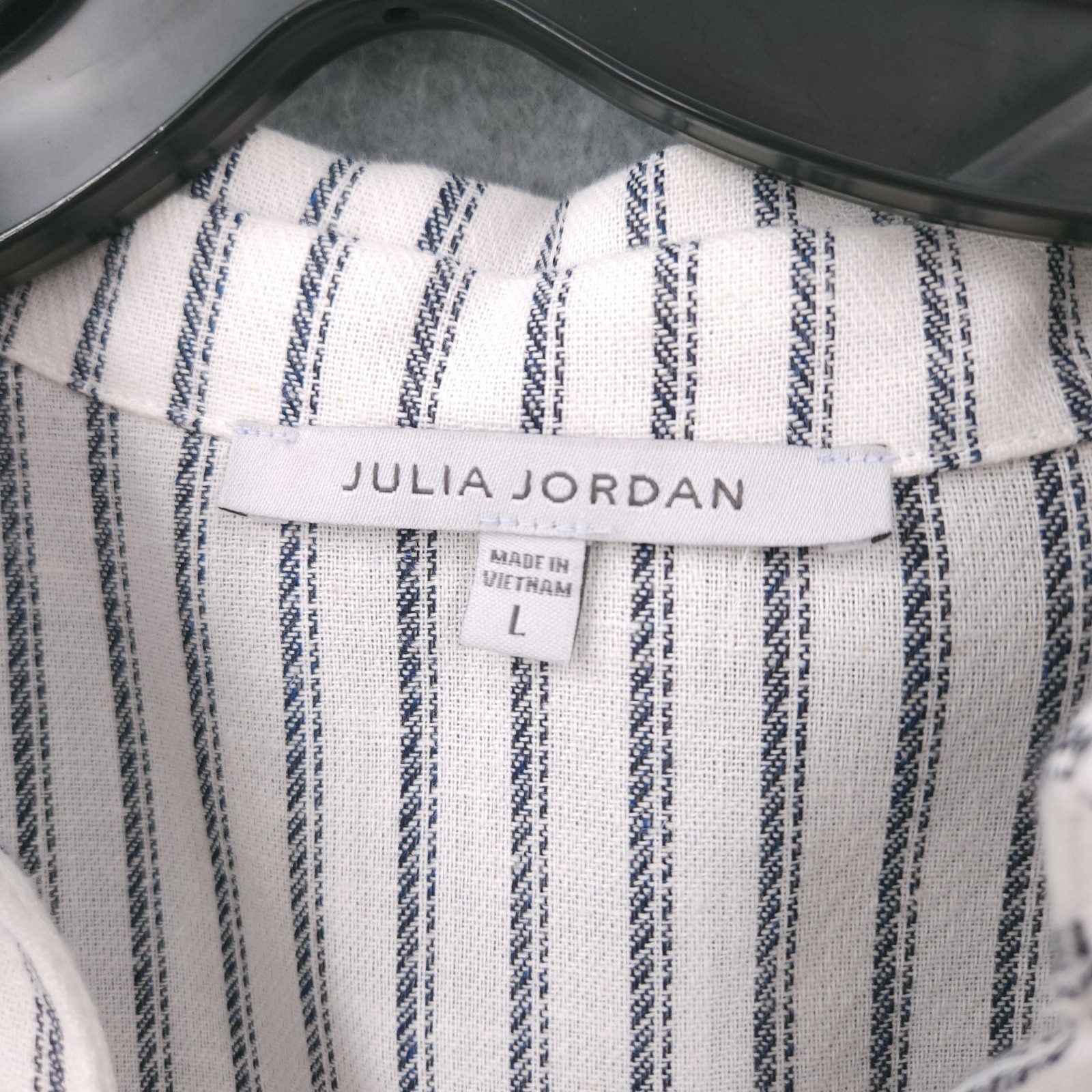 Julia Jordan Ticking Stripe Collared Button Front Shirtdress Womens Size L NWT