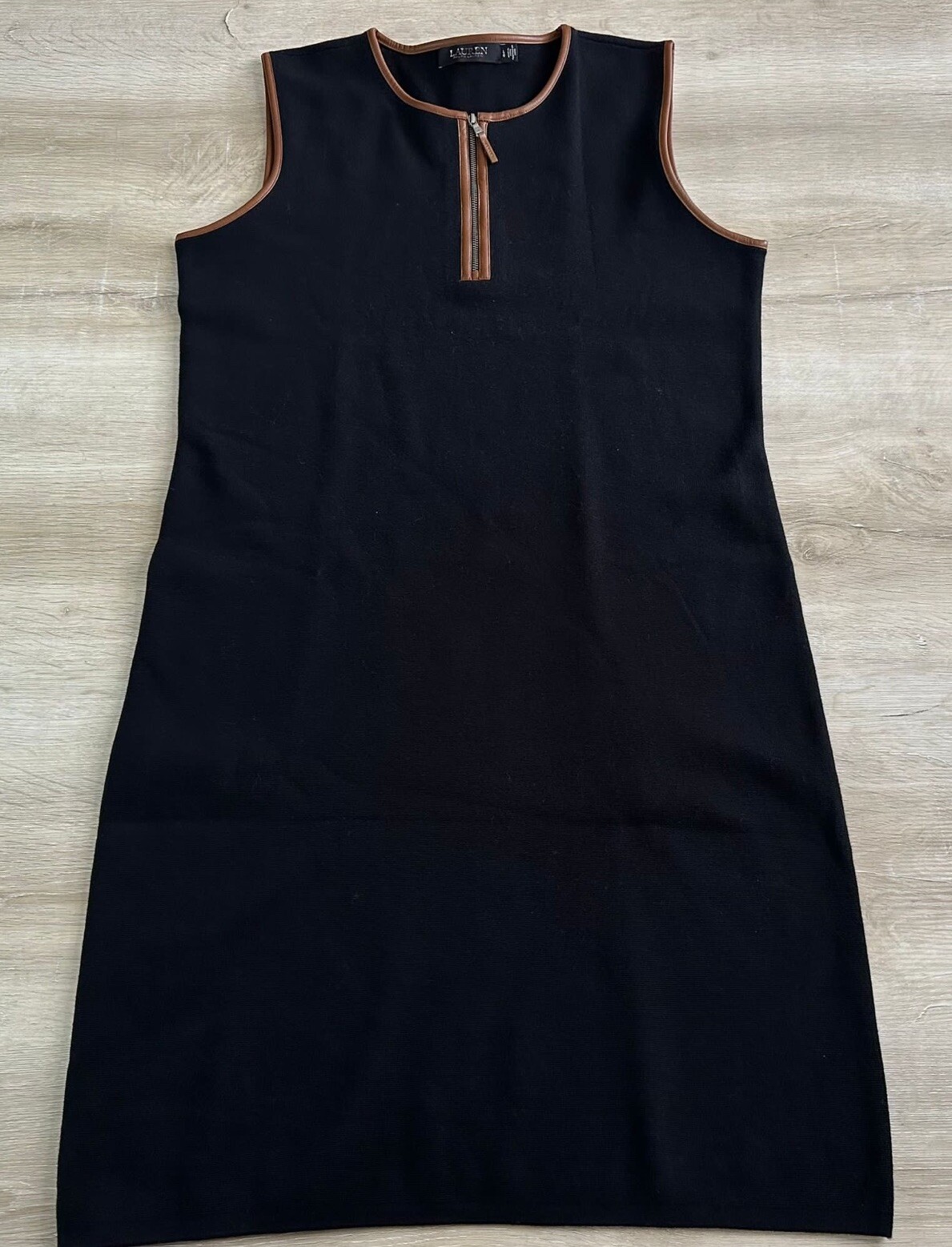 NWOT Polo Ralph Lauren Womens Dress Black L Zippered Neck Sleeveless Knit Cotton