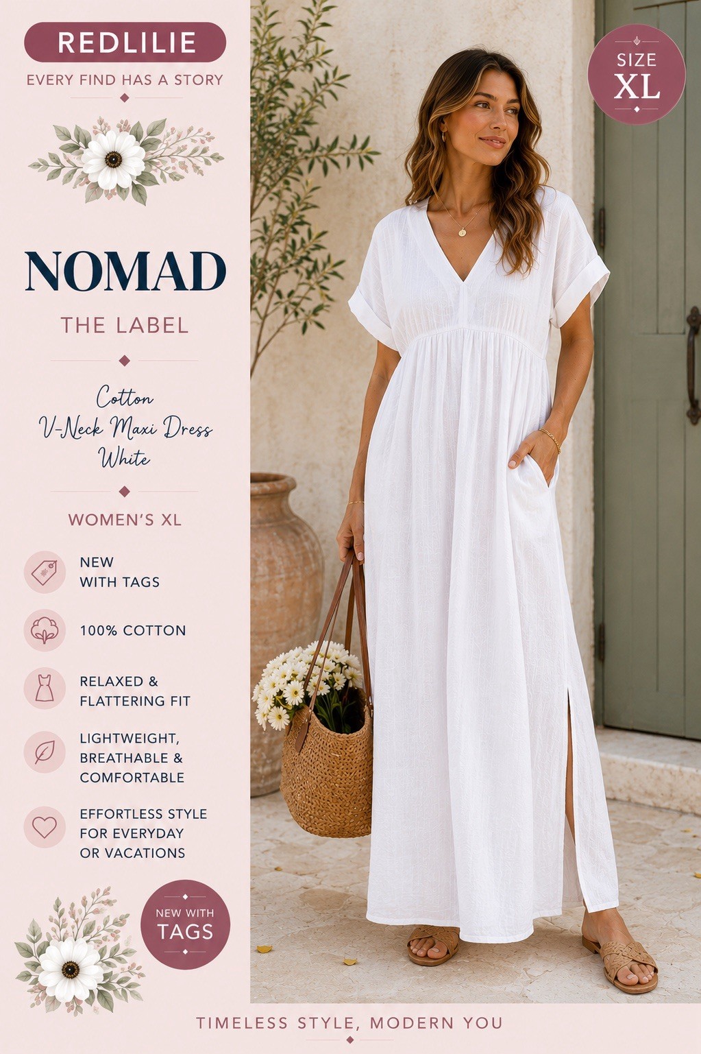 Nomad The Label White Cotton Catalina Maxi Dress XL NWT Boho Coastal Resort