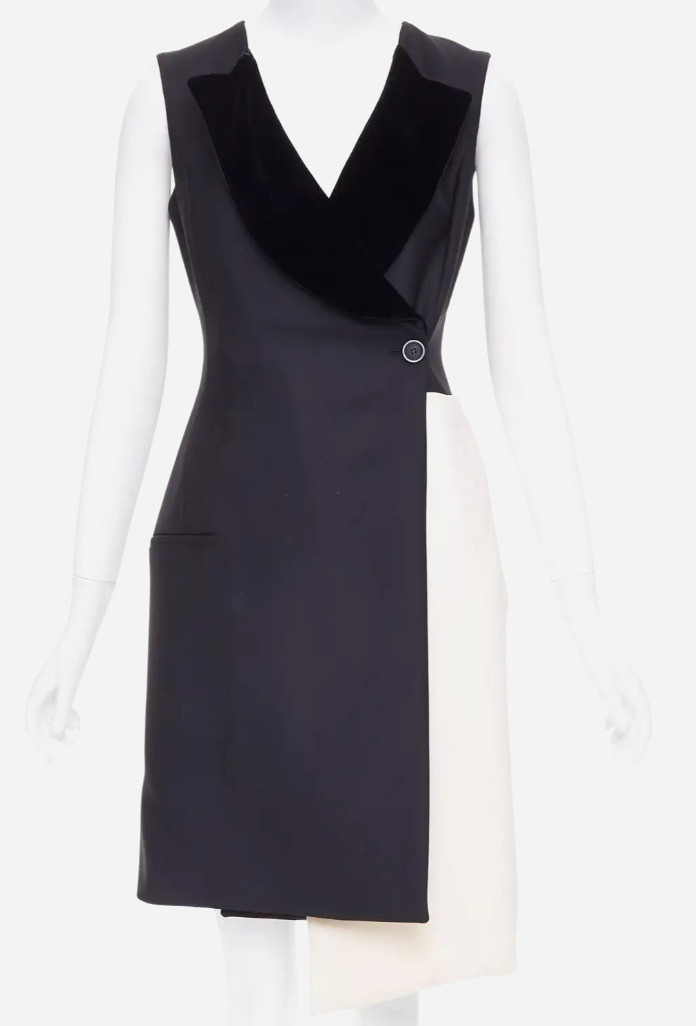 CHRISTIAN DIOR 2013 Raf Simons Black and White Dress with Velvet Lapels FR38