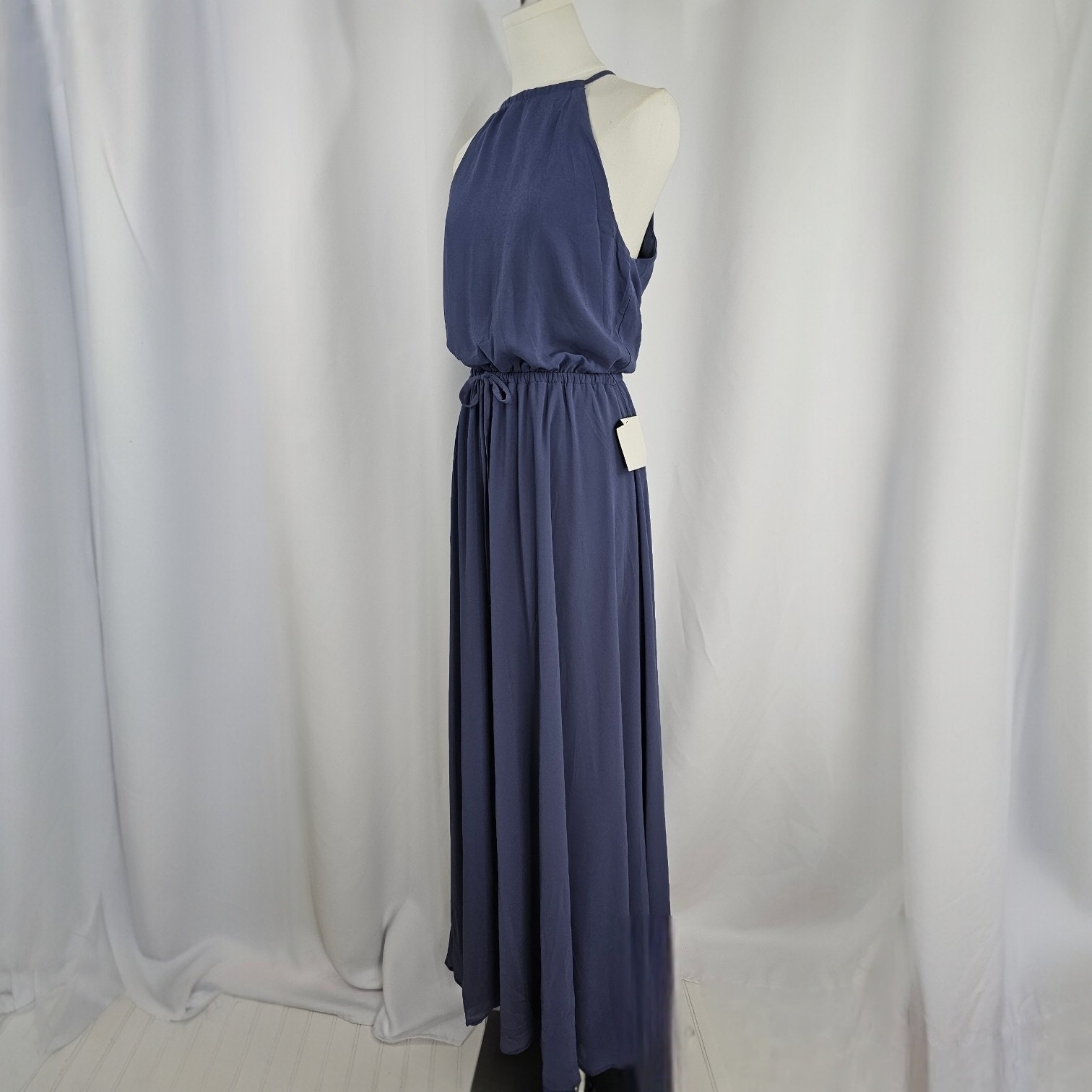 Lulus Blue Halter Neck Keyhole Back Formal Chiffon Maxi Dress Women’s Size L NWT