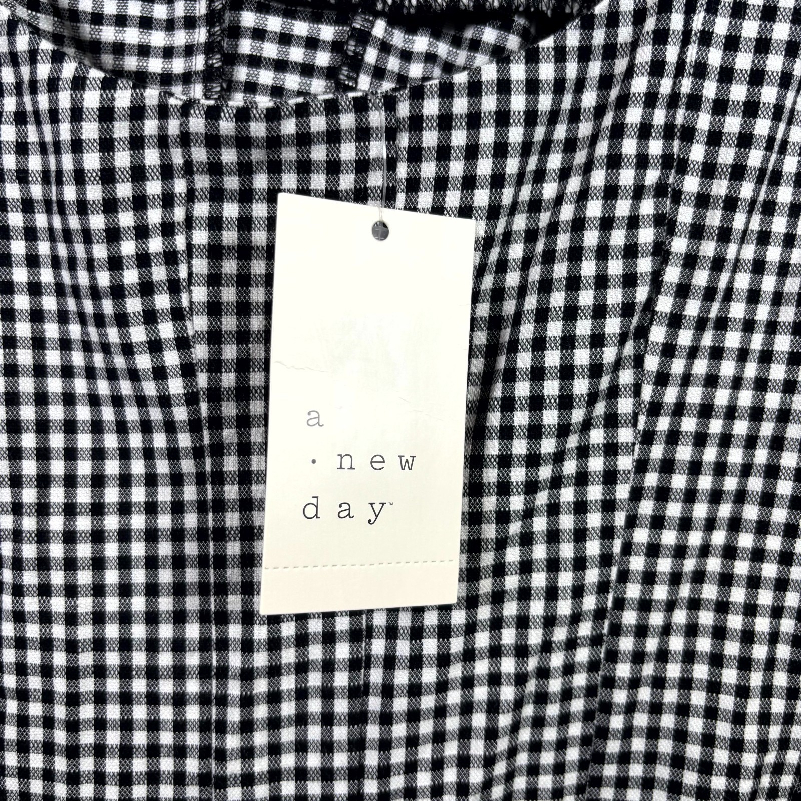 A New Day Dress Womens 8 White Gingham Fit & Flare Pleated Cocktail NEW NWT!