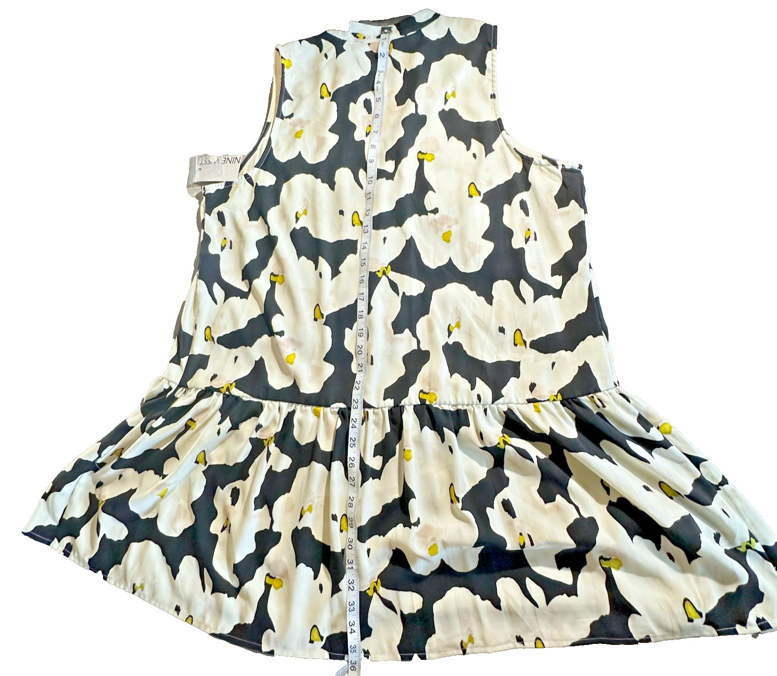 NWT Nine West Beautiful Button Front Sleeveless Ruffle Hem Black Floral Dress XL