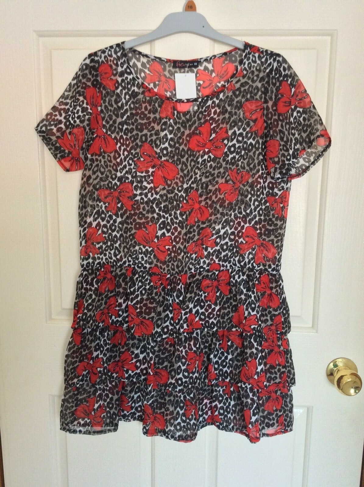 Women’s Designer Short Sleeve Multicolored Gathered Short Dress Top Size XS
