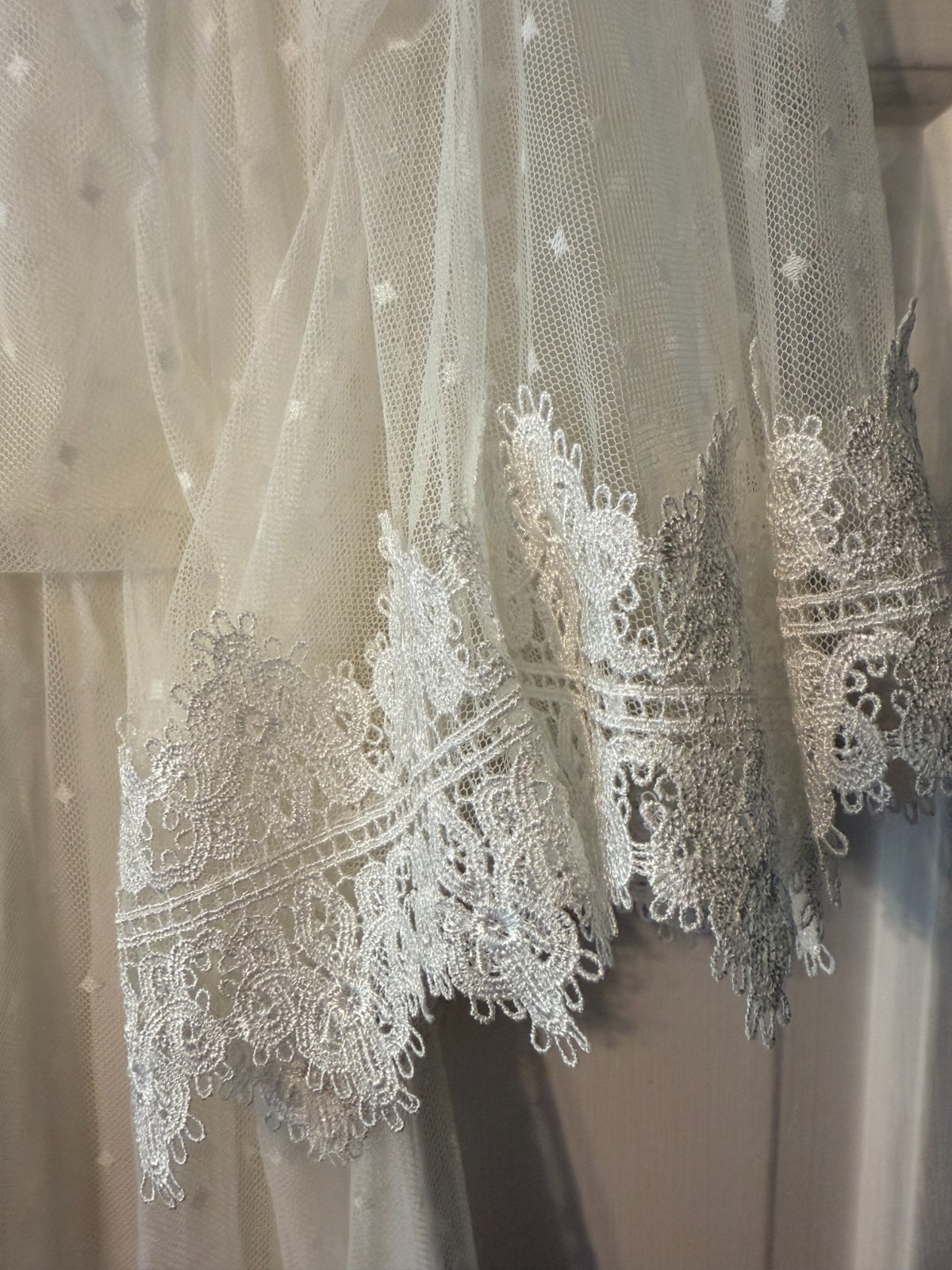 POL sheer overlay embroidered white dress. Slip dress. 3/4 bell sleeves. Large
