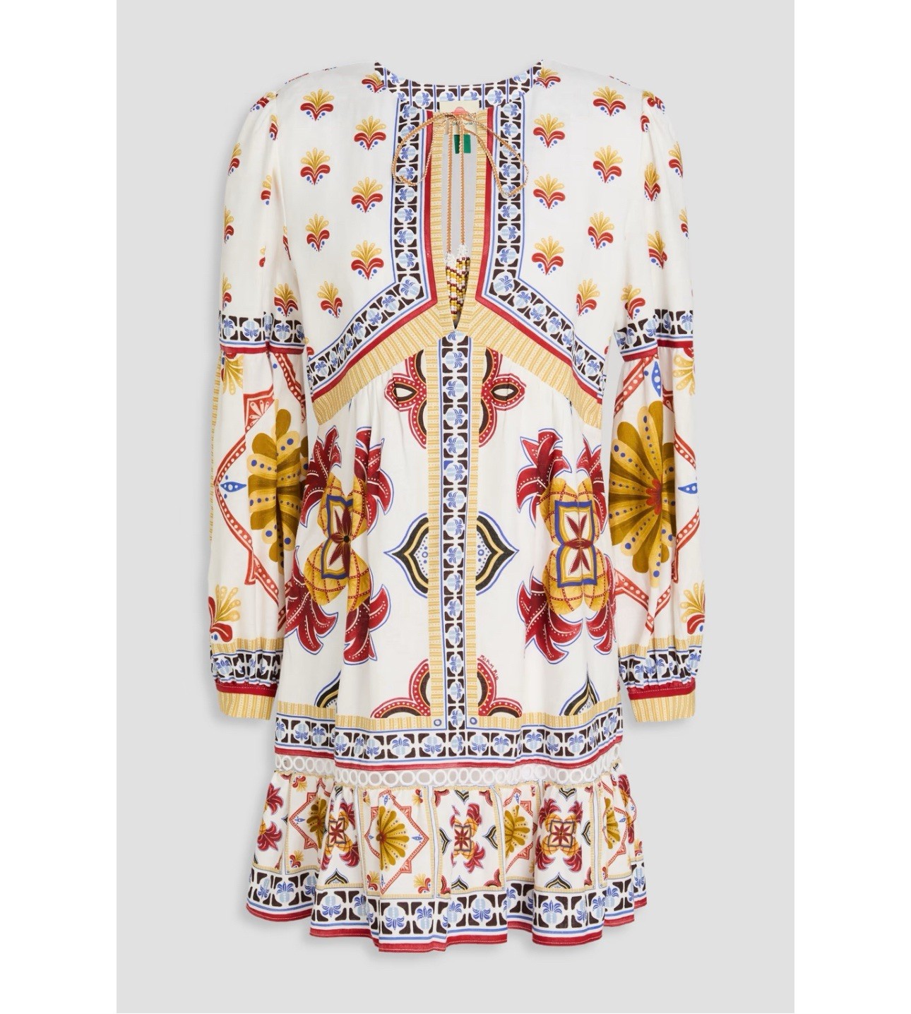 Farm Rio Off-White Marys Tiles Lenzing Ecovero Euroflax Mini Dress Size Large