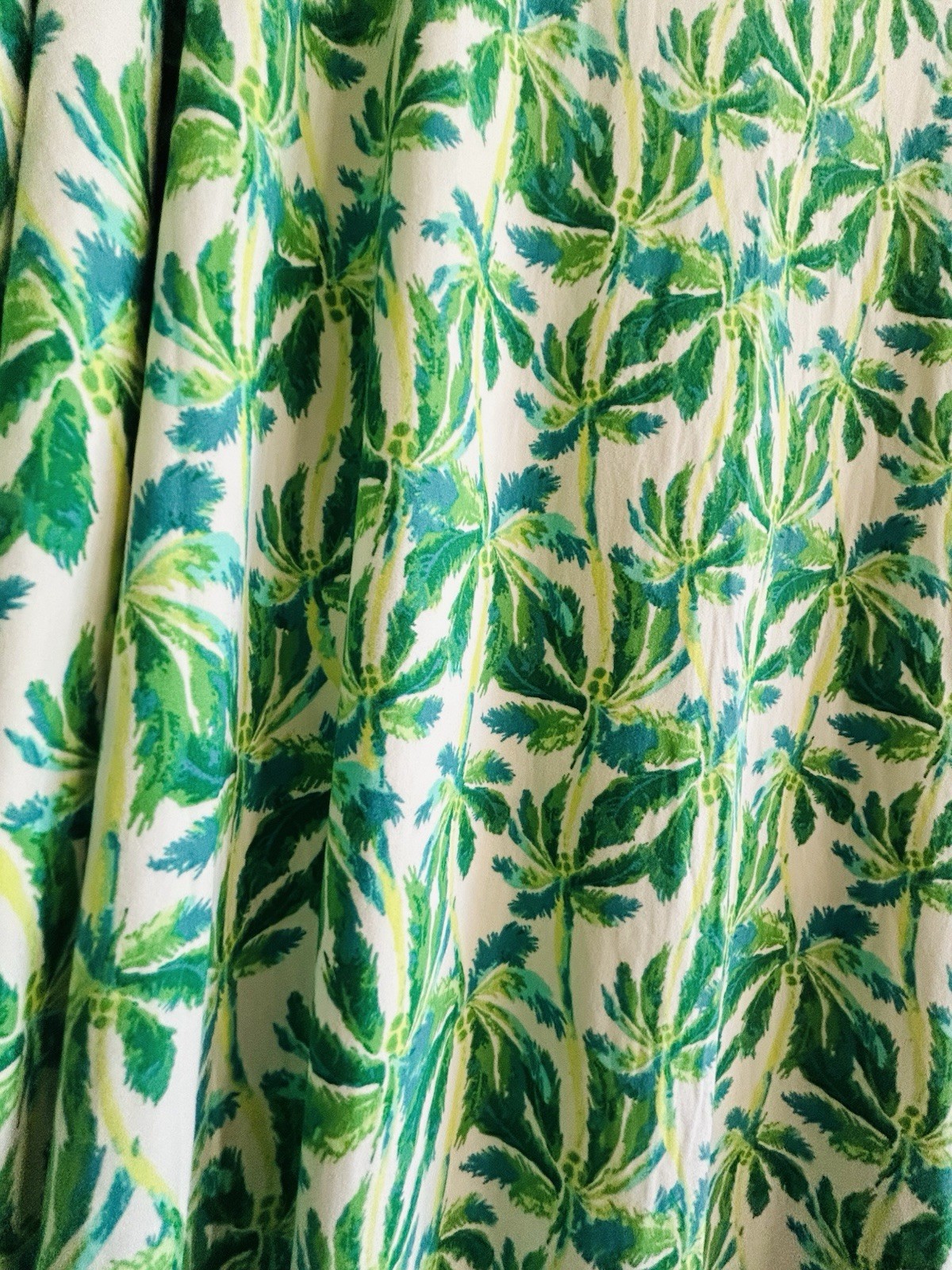 1X/2X/3X New Green White Palm Print Kaftan Knit Beach Cover Dress Nightgown