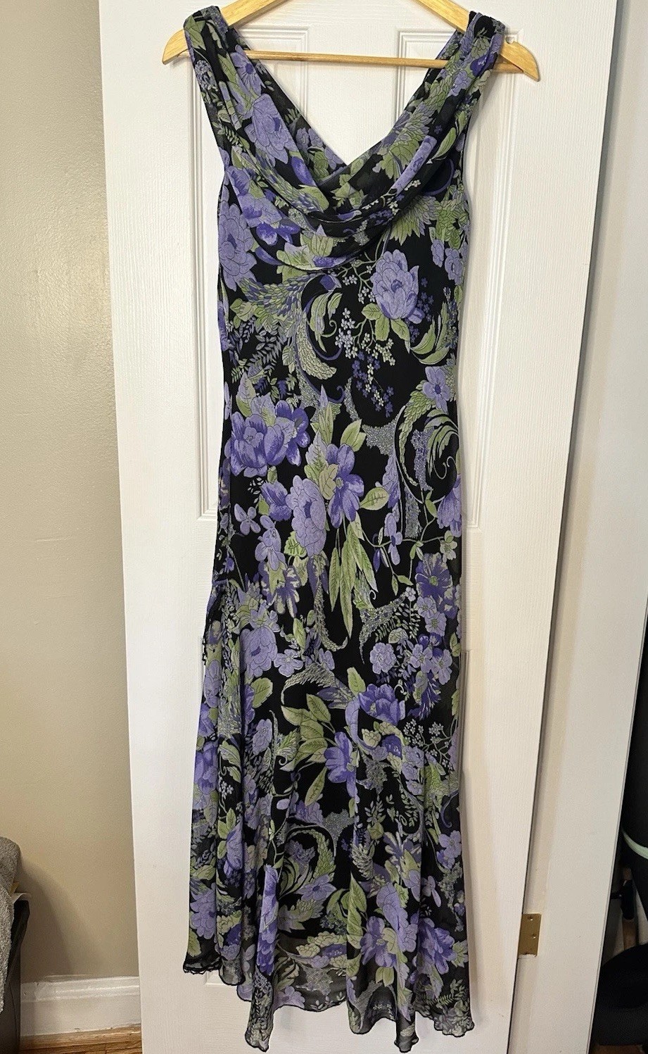 Vintage Y2K Whimsical Fairy Dress Floral Midi Beaded Asymmetrical Cowl Medium