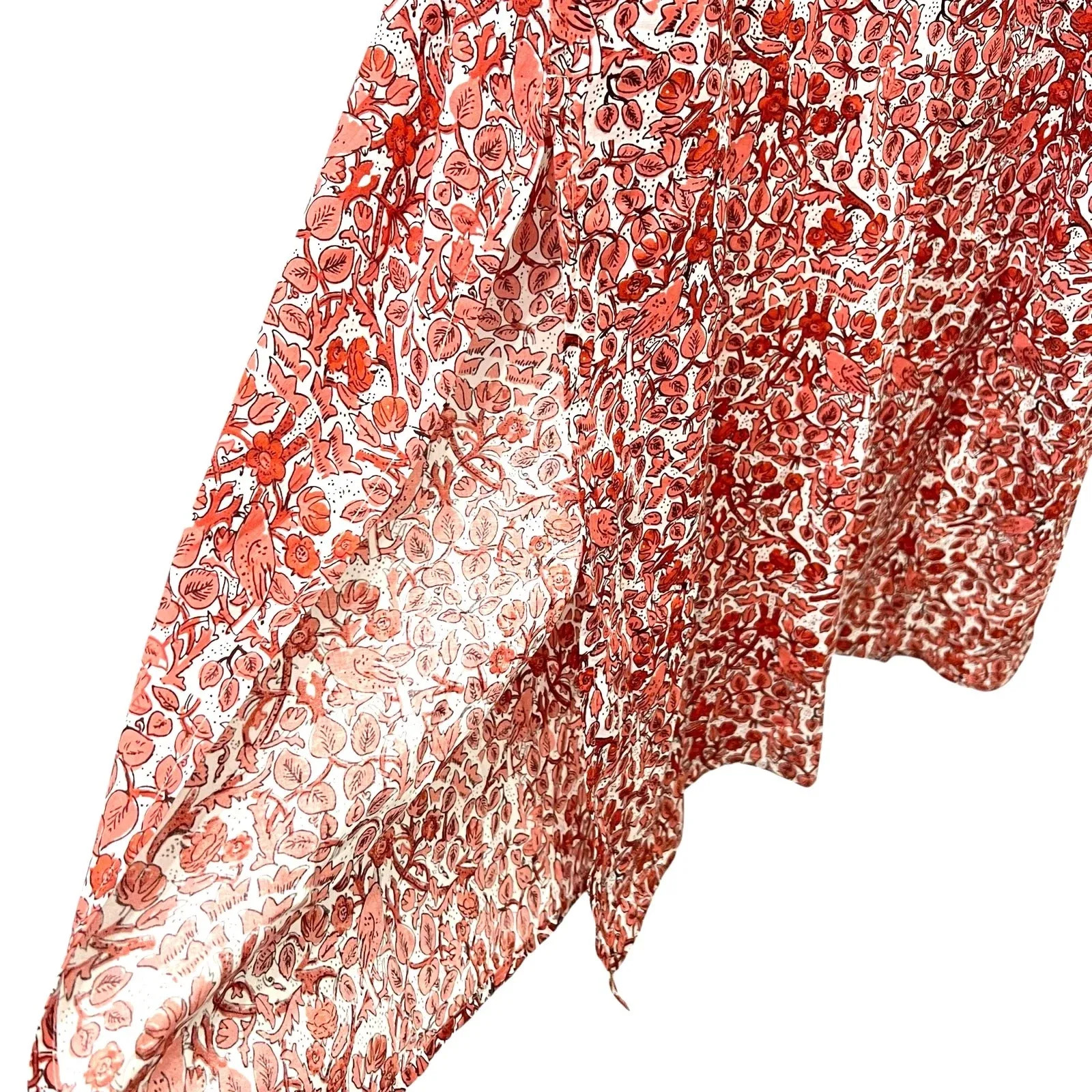 Pomegranate Kaftan Caftan Dress Womens XS Orange Bird Floral Long Cotton Boho