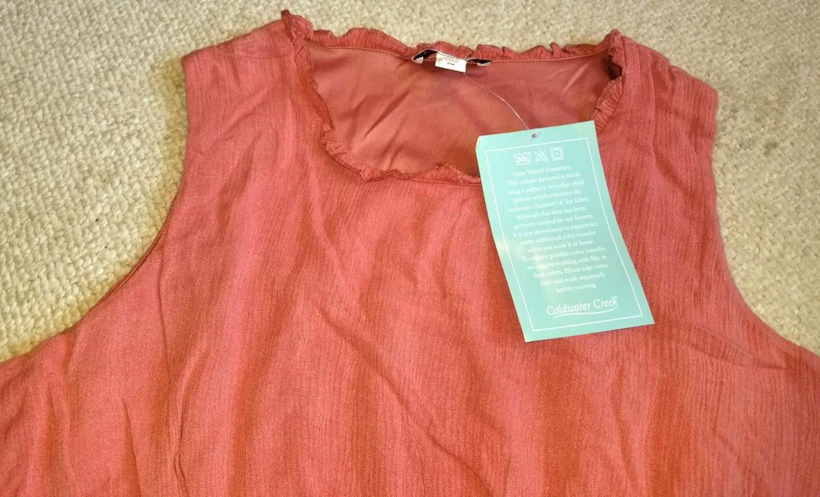 NWT Womens Dress-COLDWATER CREEK-peach gauzy smocked waist maxi Cottagecore-PM