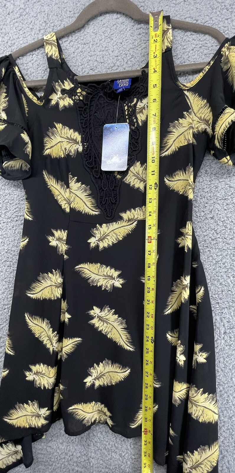 Disney Beauty and the Beast Black Feather Print Dress Size Medium XS NWT Kohls