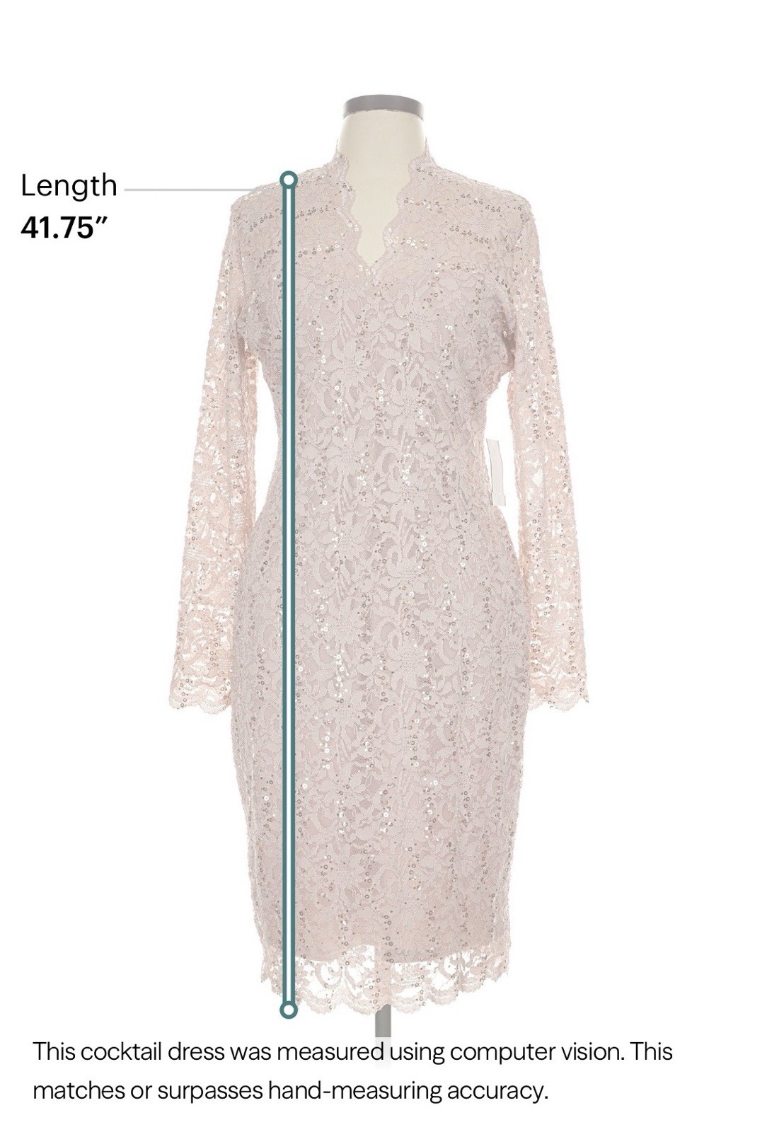 Marina L Pink/Tan Floral Lace Sequin Sheath Dress Mock Neck Long Sleeve Knee