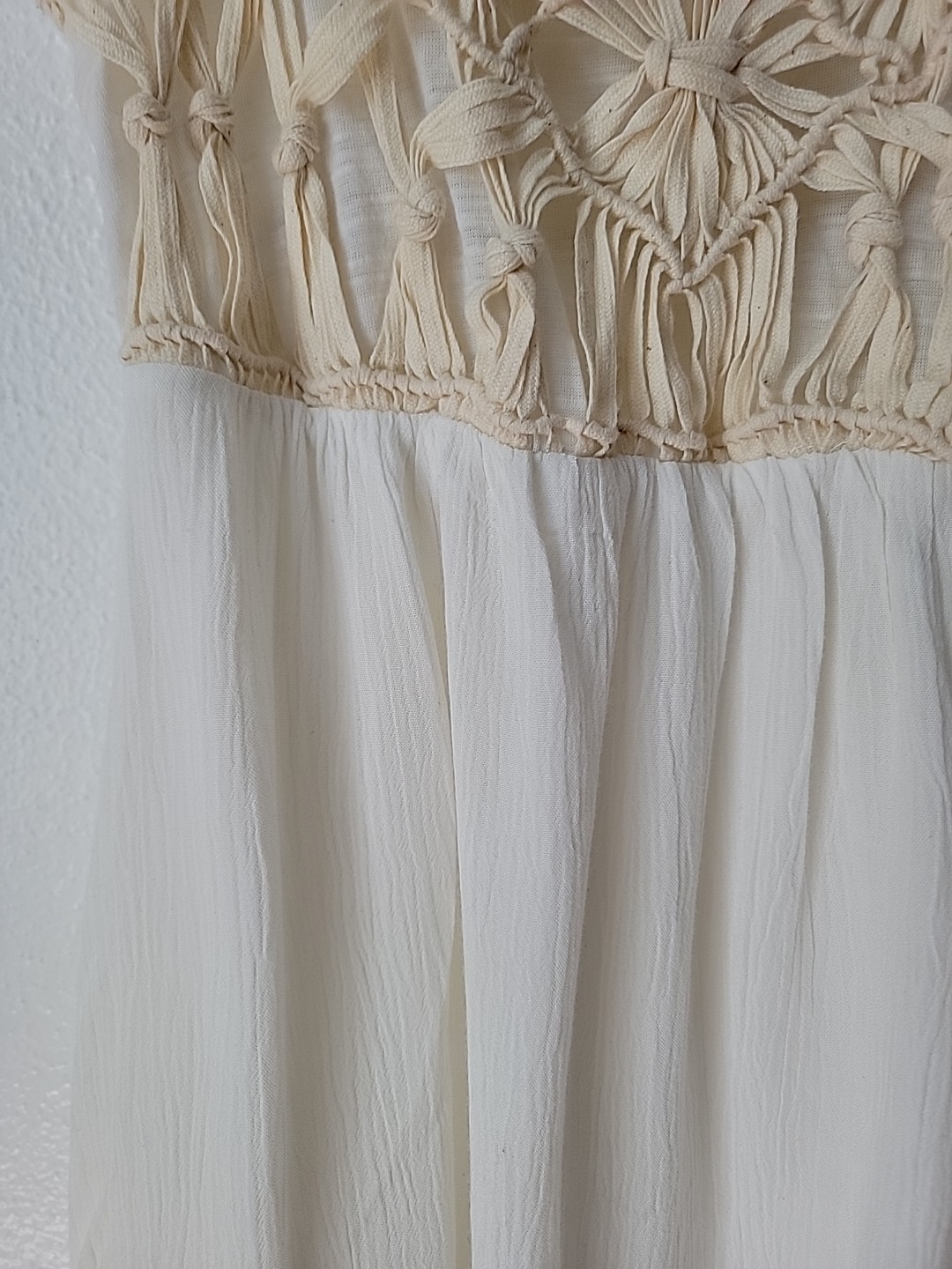 Miss Me Tunic Mini Dress Small Ivory Crochet Gauzy Boho Festival Fairy Beach