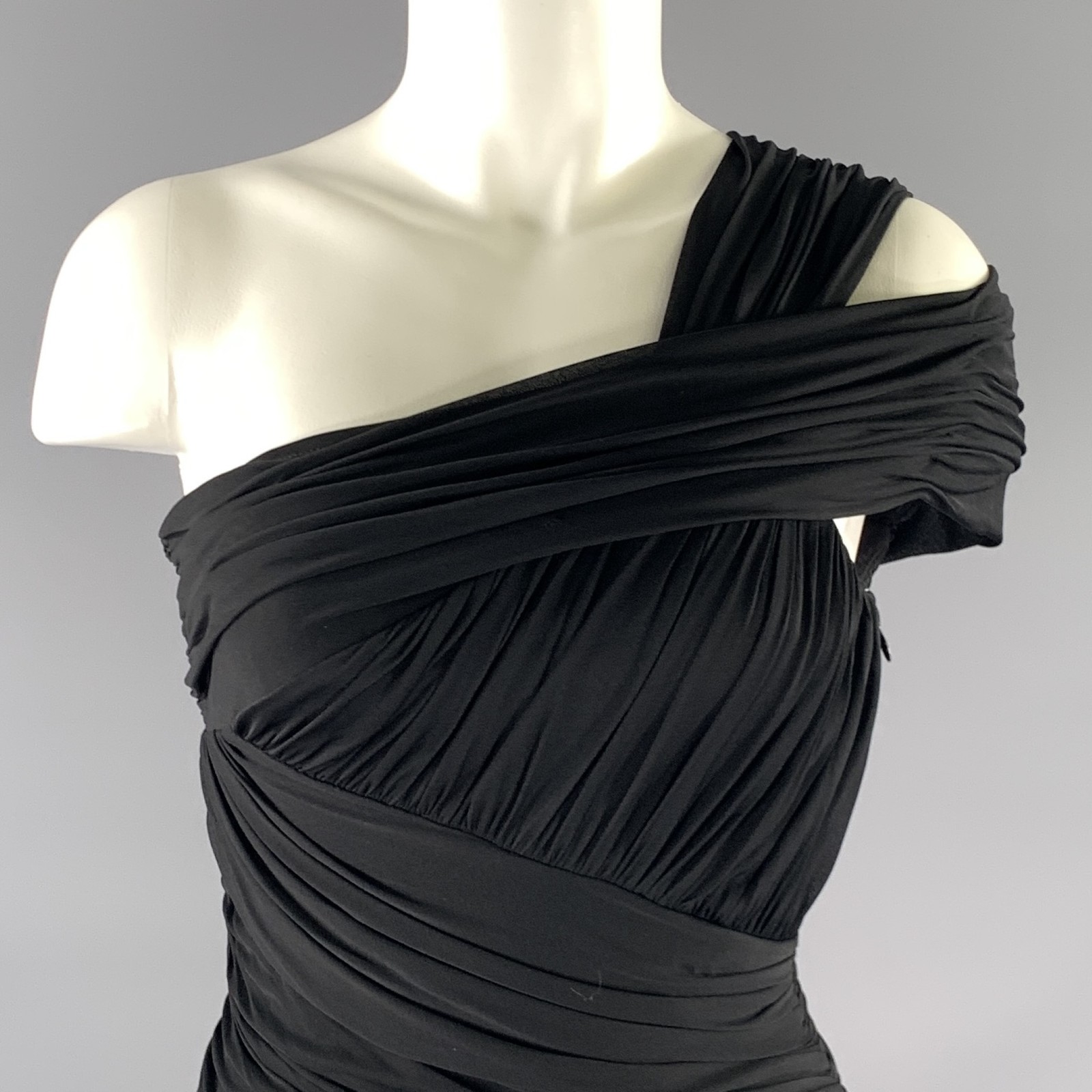 HALSTON HERITAGE Size S Black Acetate Blend Draped One Shoulder Cocktail Dress