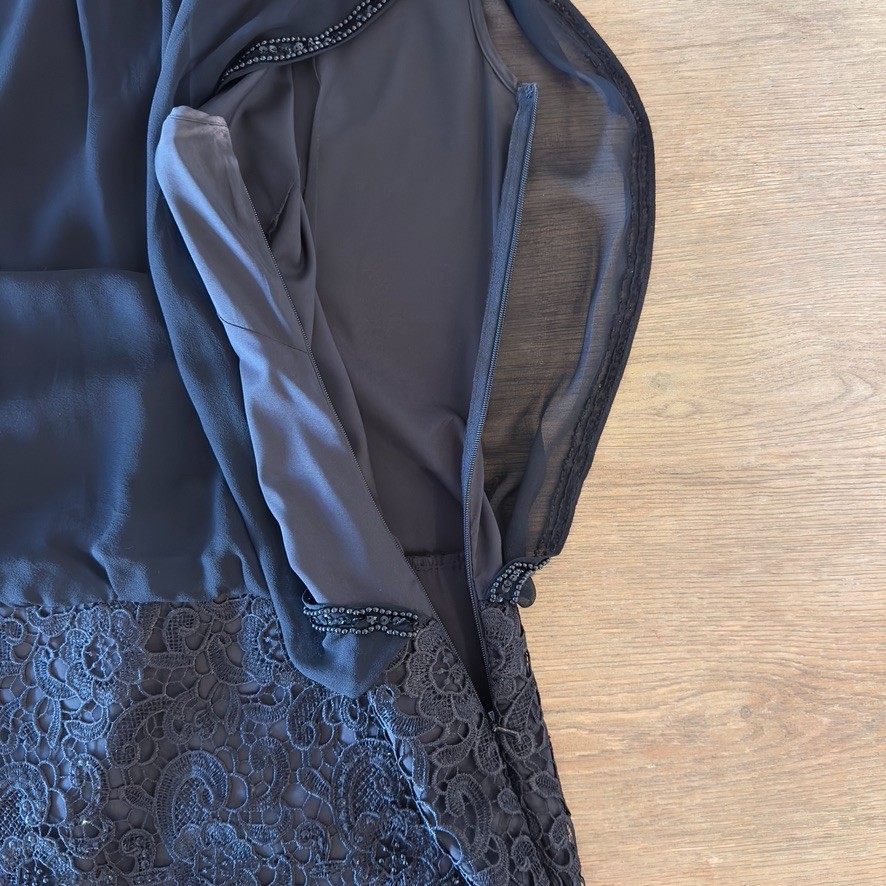 AIDAN MATTOX 100% SILK Chiffon Floral Lace Blouson Cocktail Mini Dress-Black-6