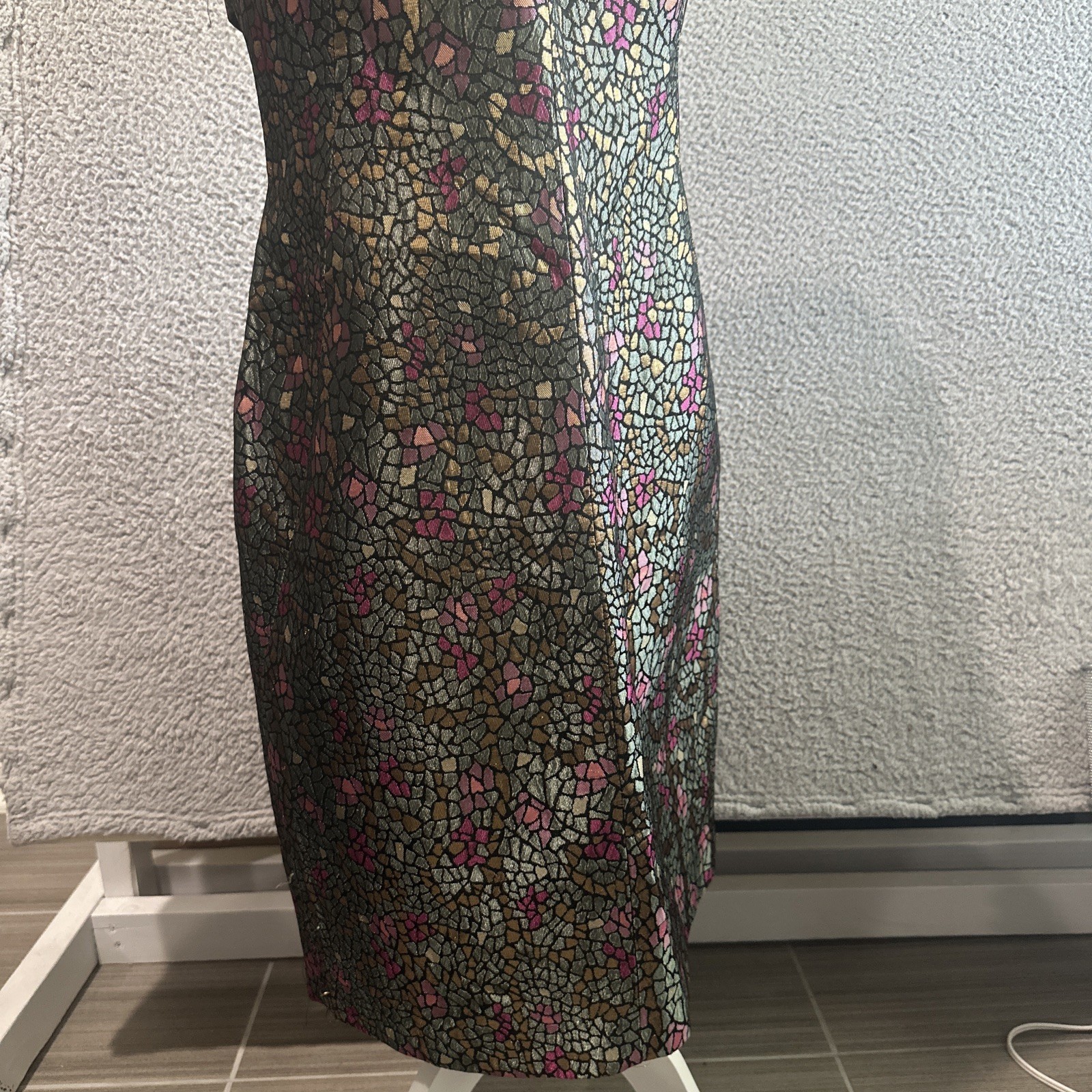 David Meister Strapless Deep Neckline Black Geometric Cocktail Dress Size 8