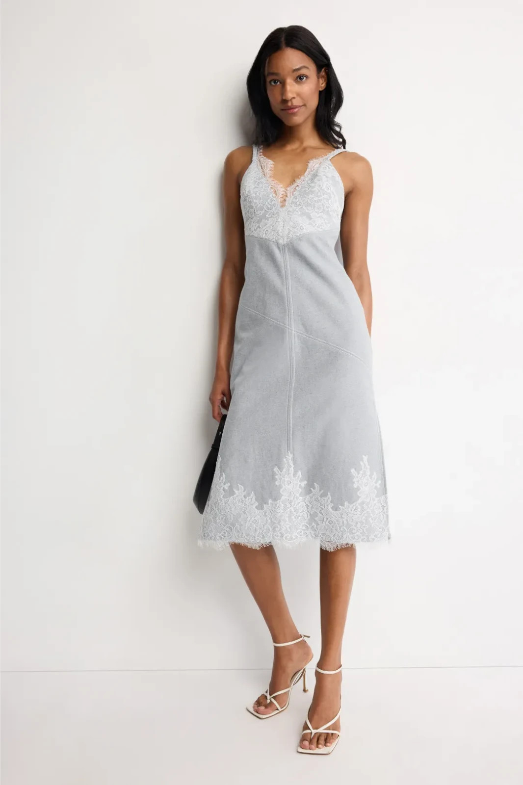 3.1 Phillip Lim Denim Slip Dress With Lace Hem Size 10